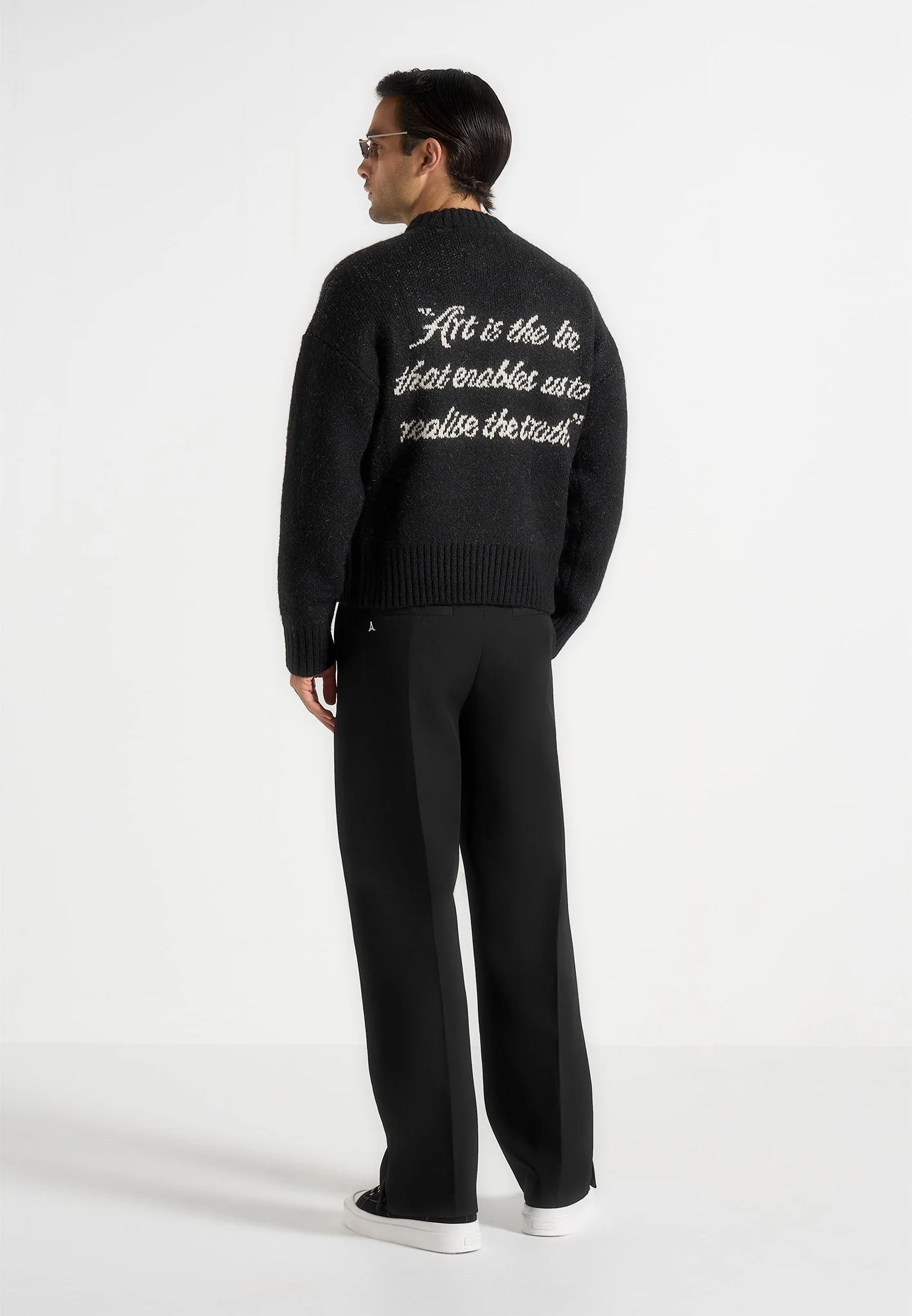 Kamil - Art Slogan Brushed Wool Knit Sweater - Black - Image 3