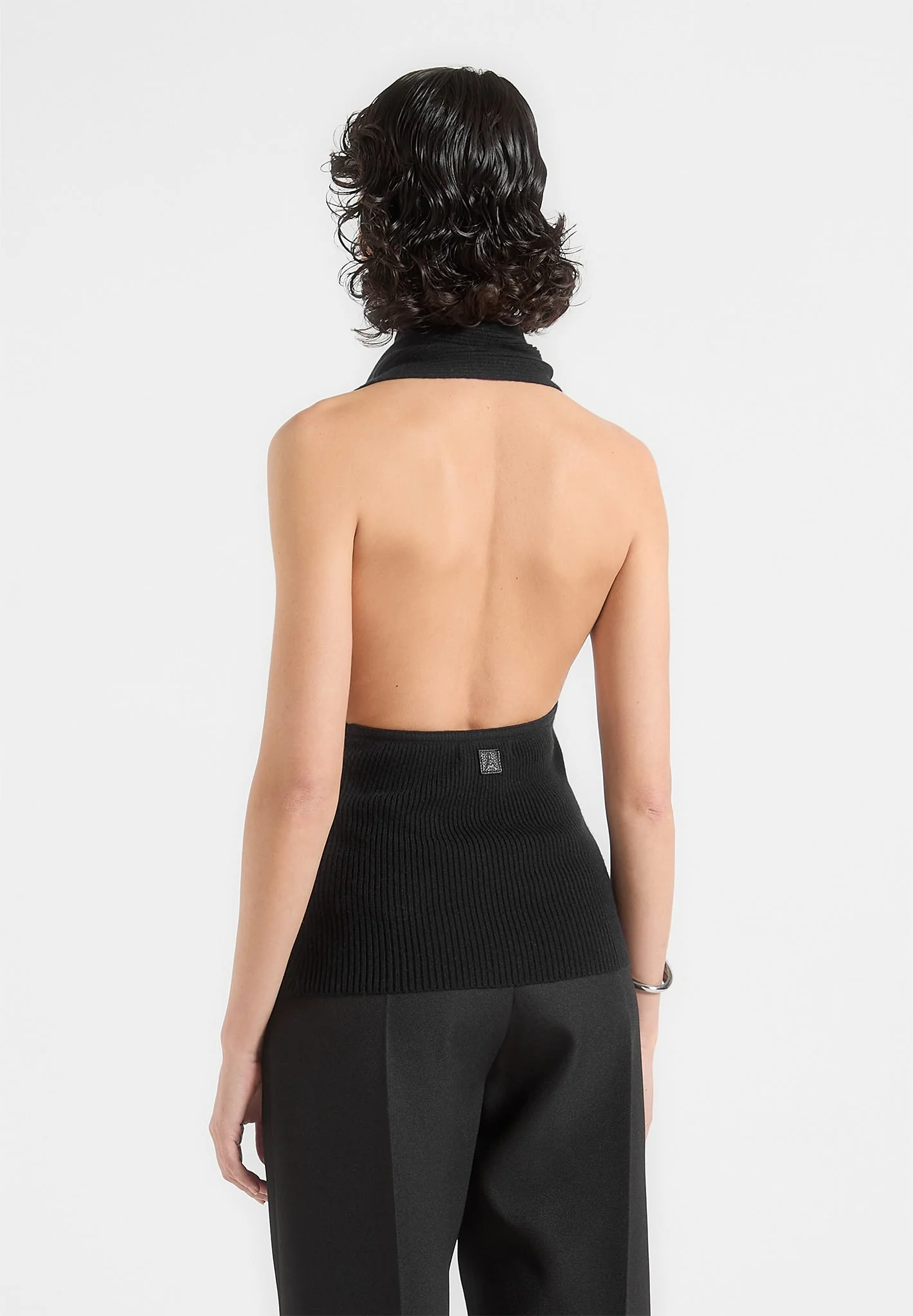Elodie - Knitted Draped Halterneck Top - Black - Image 3