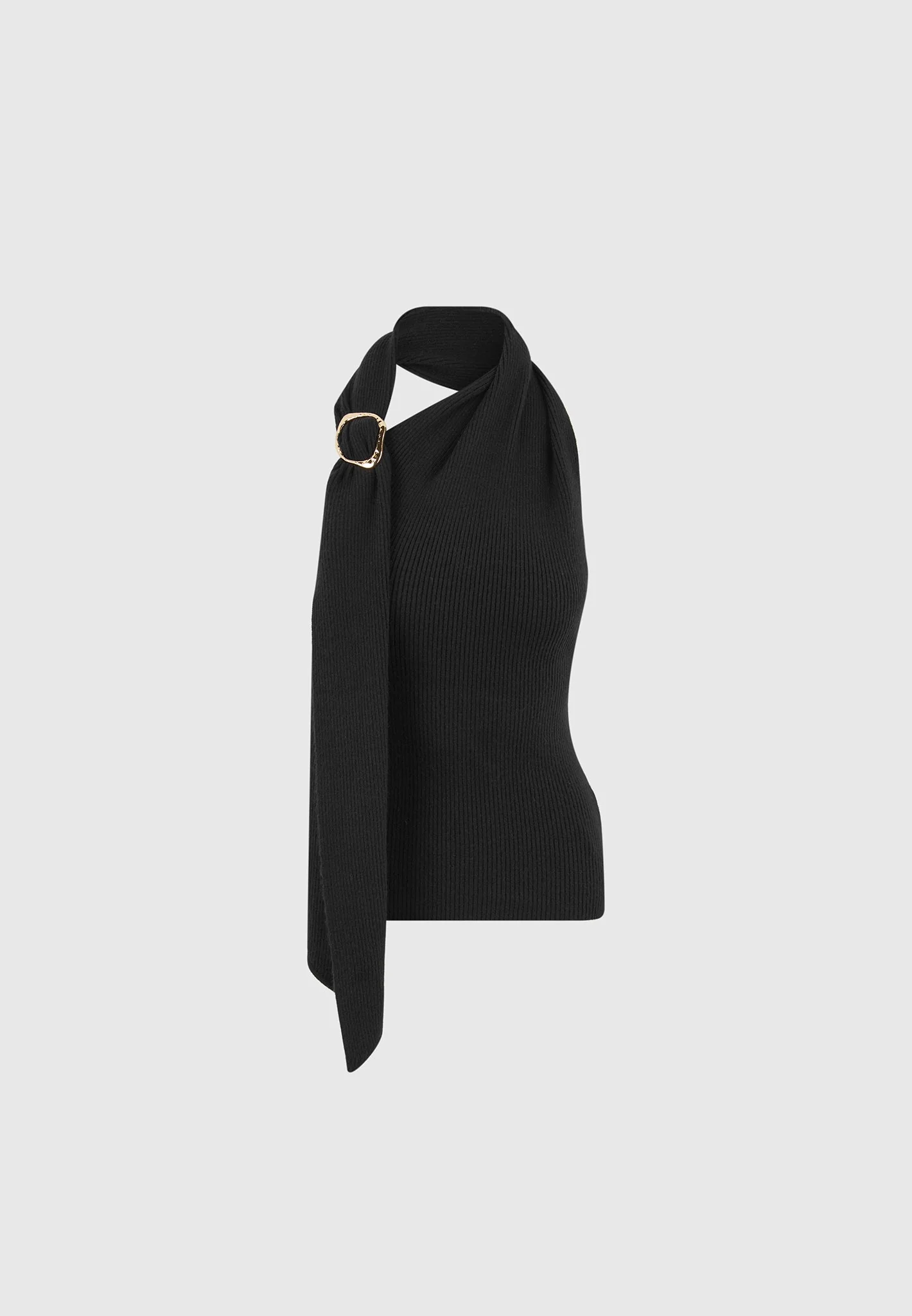 Elodie - Knitted Draped Halterneck Top - Black - Image 5
