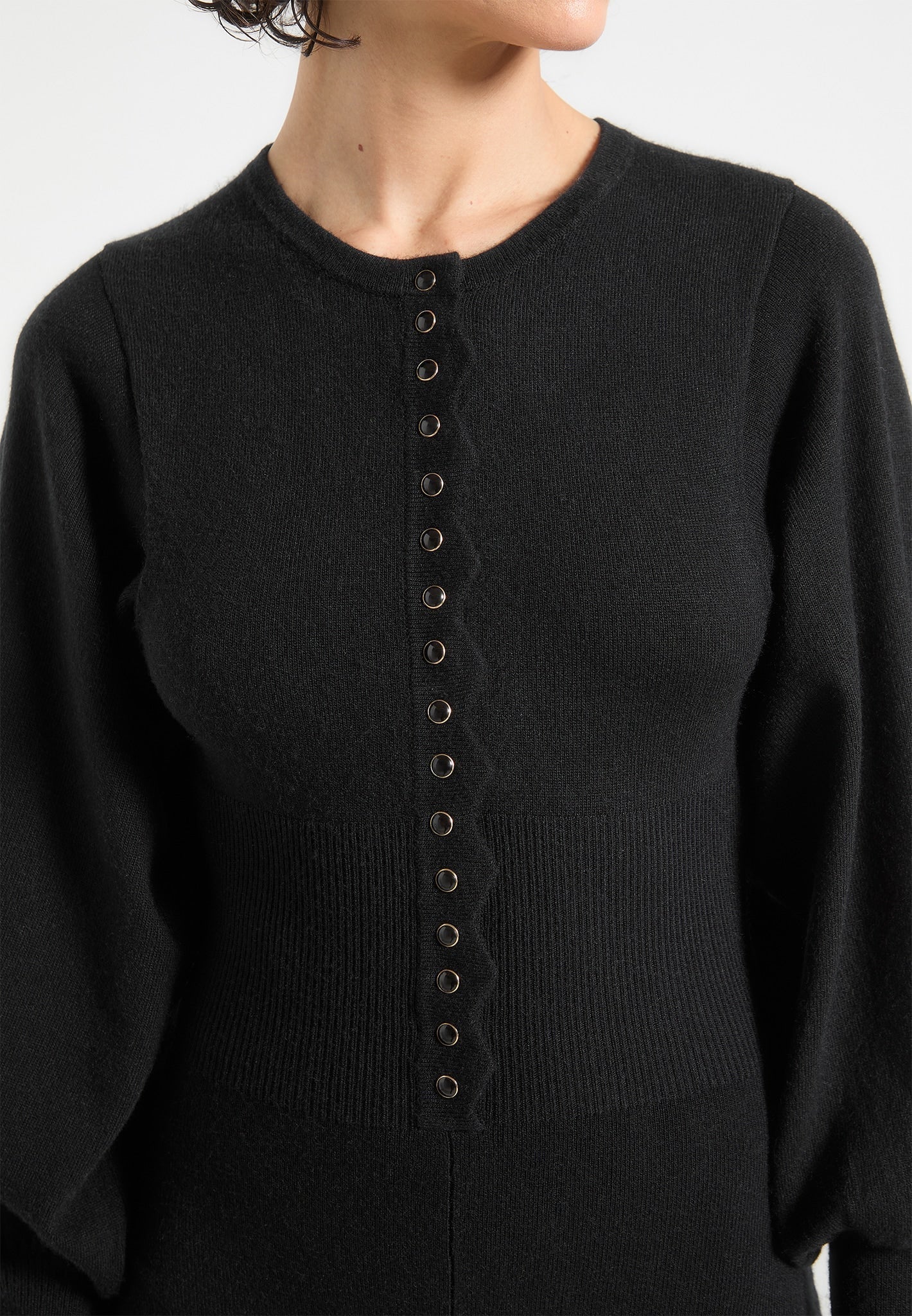 Michele - Knitted Scallop Hem Playsuit - Black - Image 3