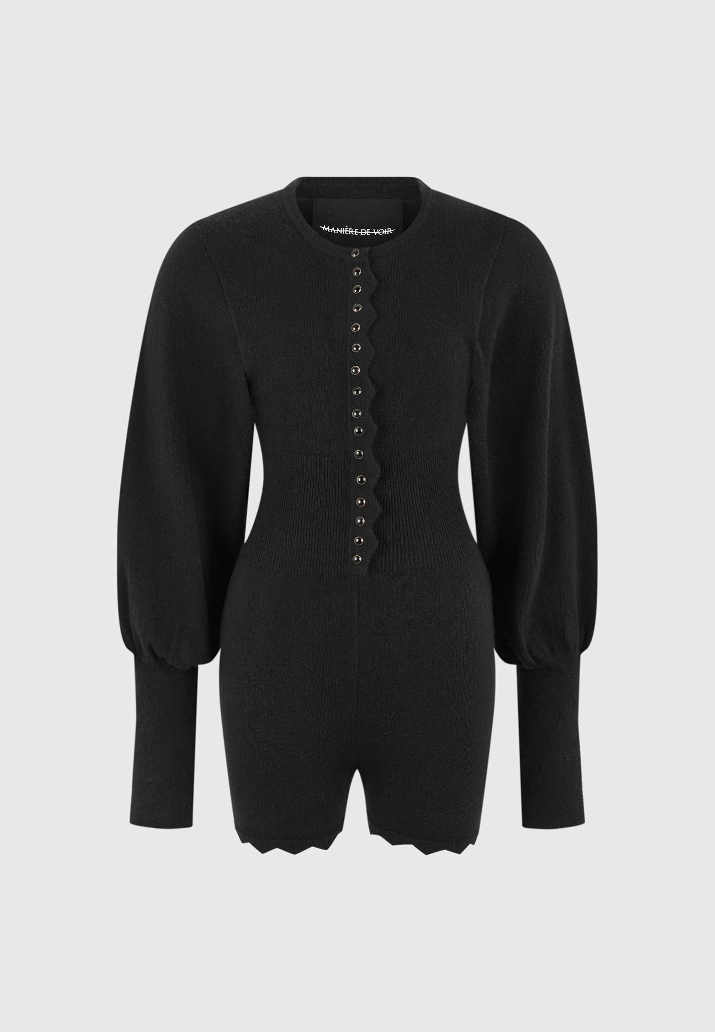 Michele - Knitted Scallop Hem Playsuit - Black - Image 6
