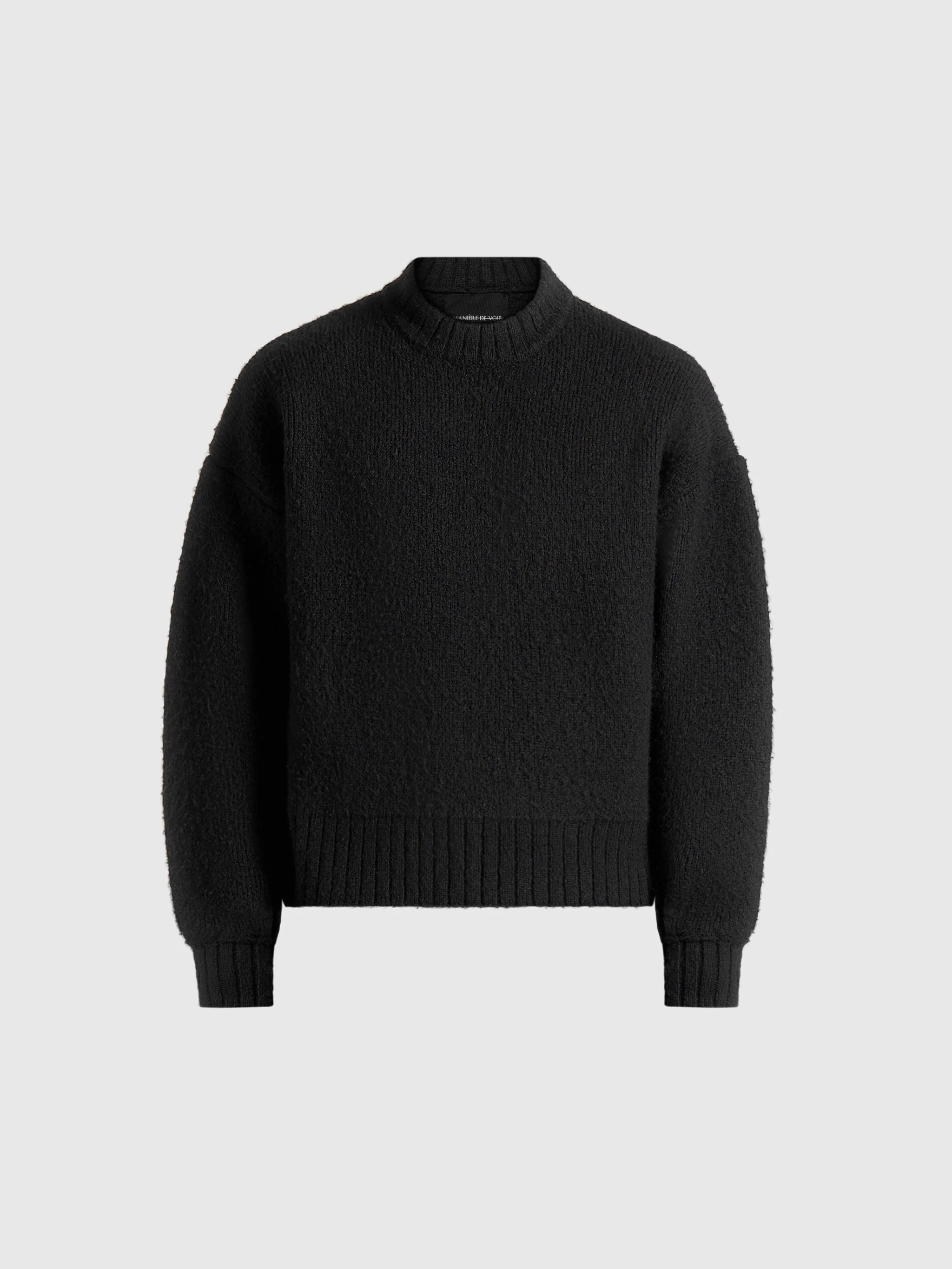 KW001 - Brushed Wool Knit Sweater - Black - Image 6