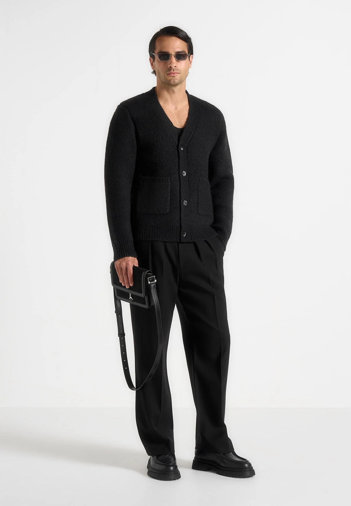 KW002 - Wool Knit Cardigan - Black - Image 2