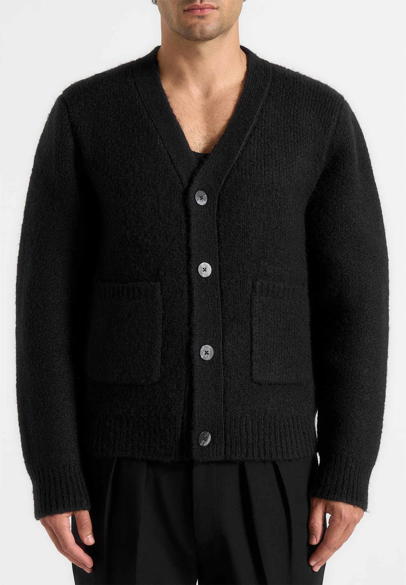 KW002 - Wool Knit Cardigan - Black - Image 3