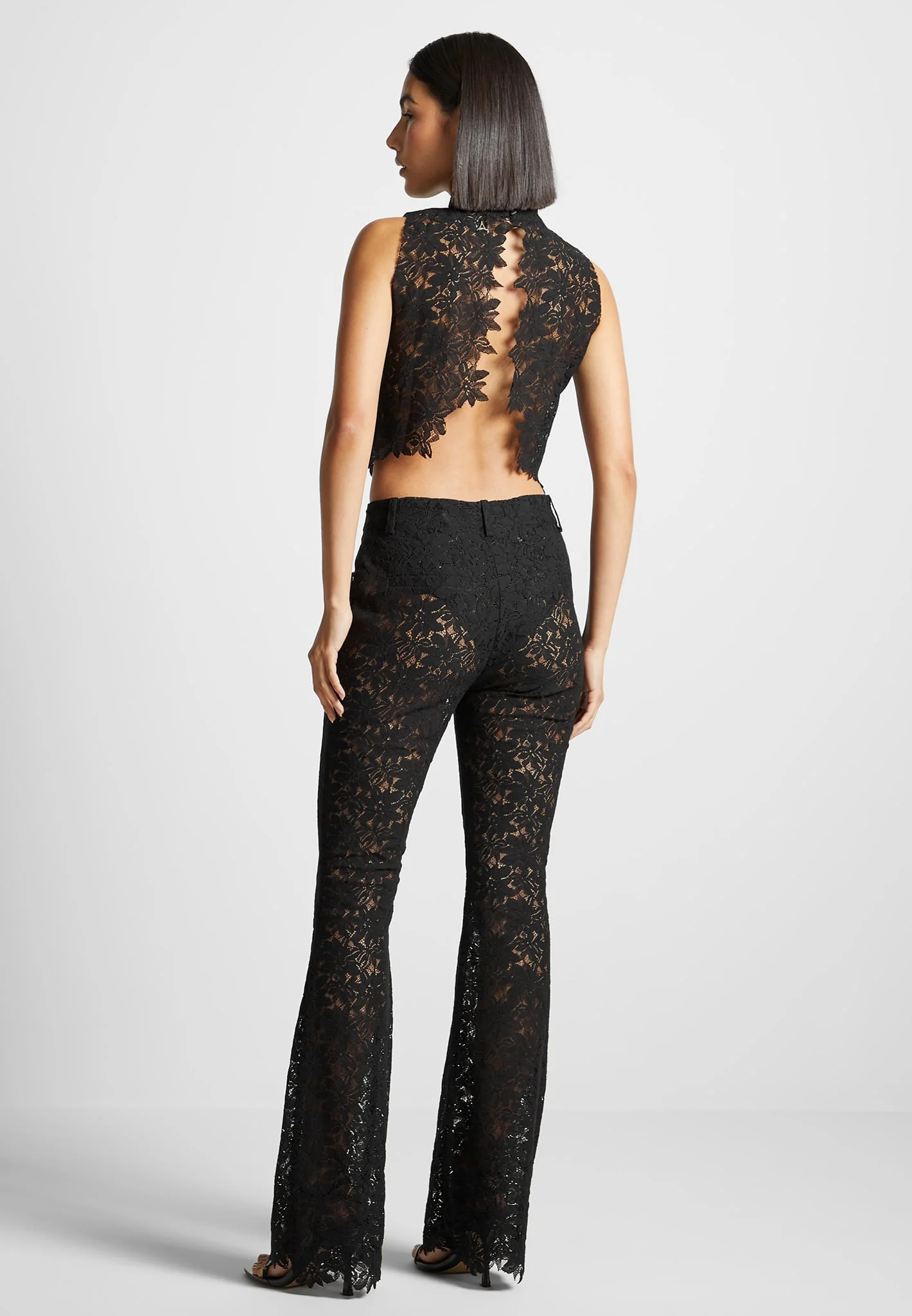 Lace Open Back Top - Black - Image 2