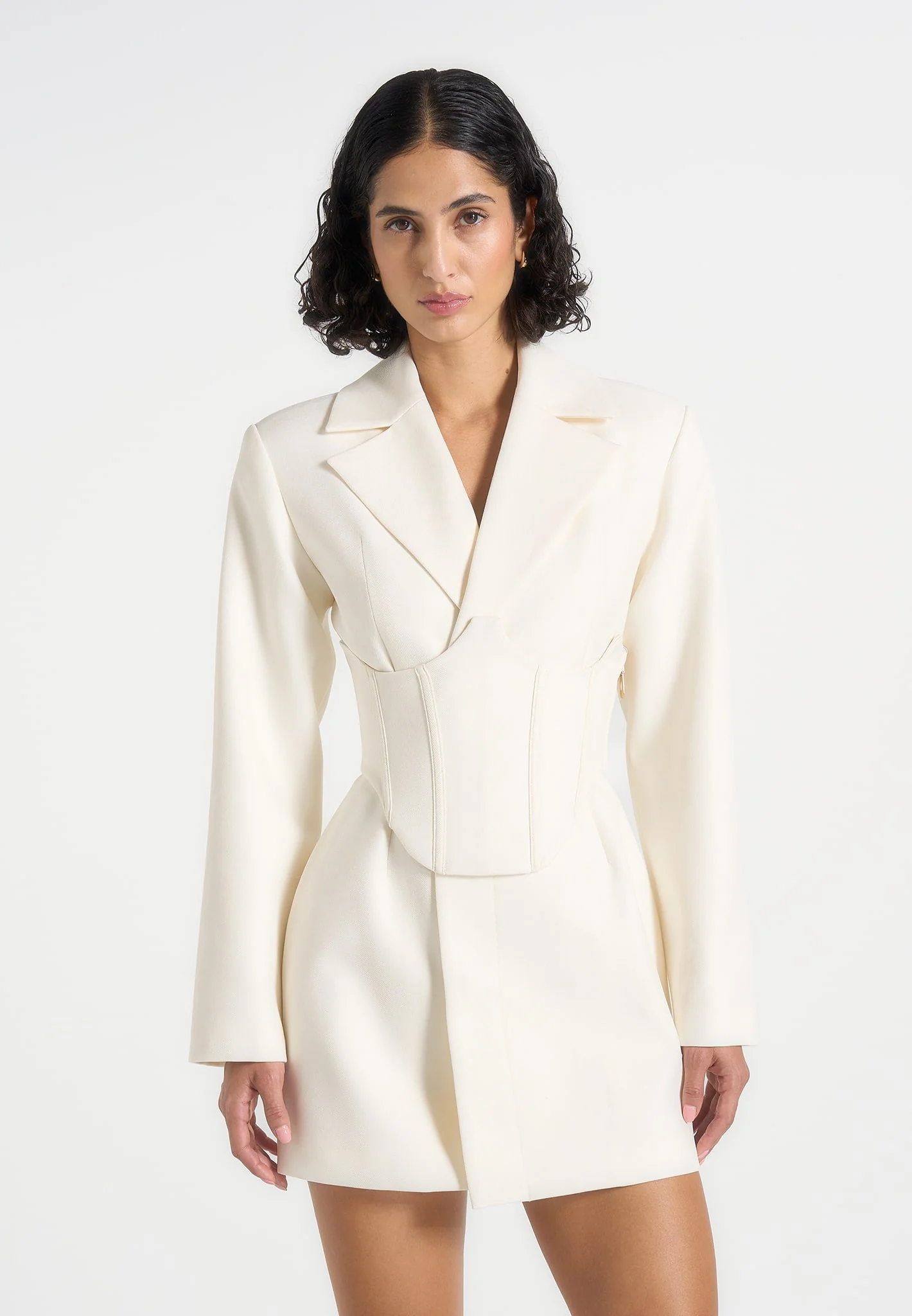 Lacey - Tailored Blazer Dress With Reversible Belt - Off White - Image 5