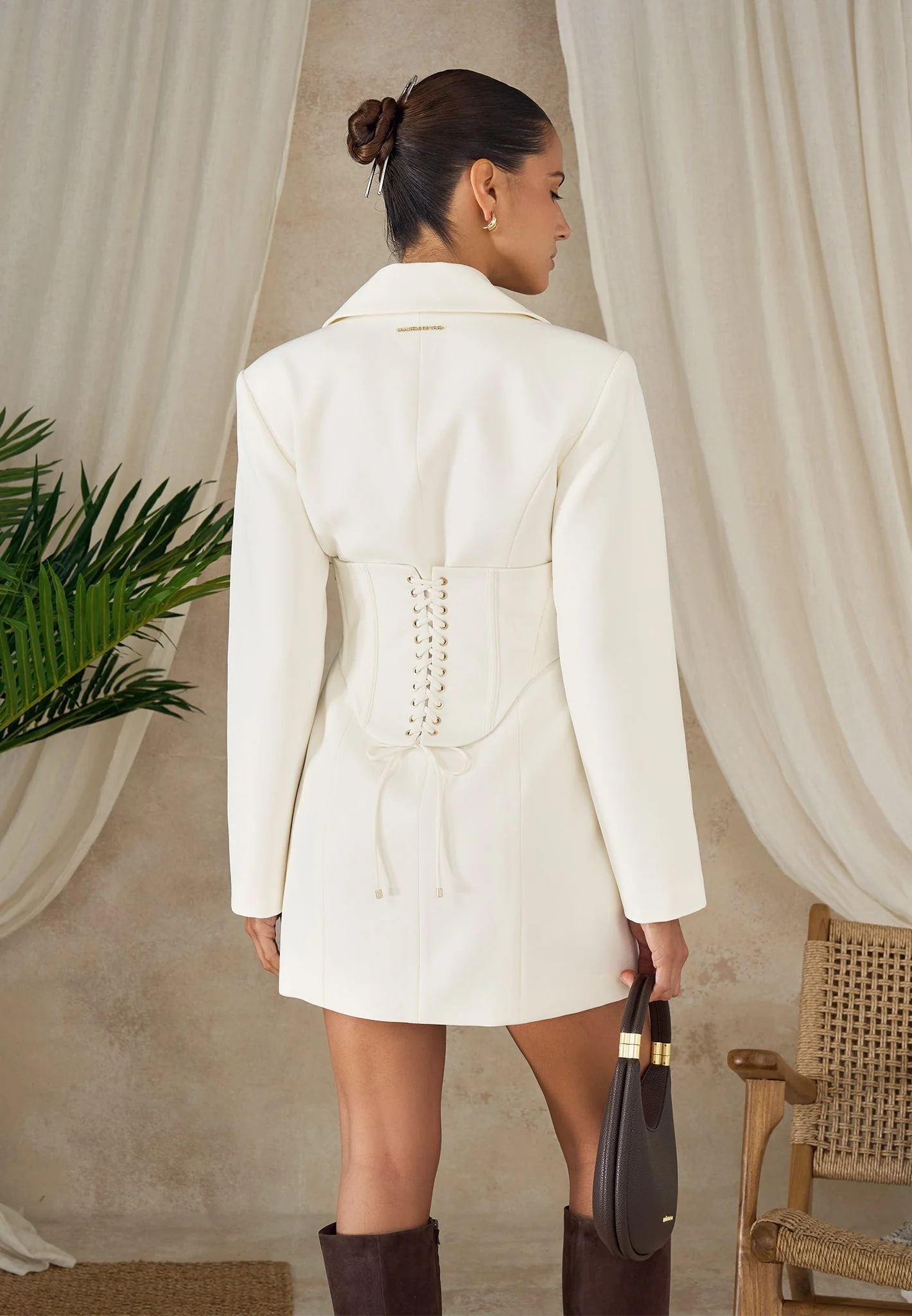Lacey - Tailored Blazer Dress With Reversible Belt - Off White - Image 9
