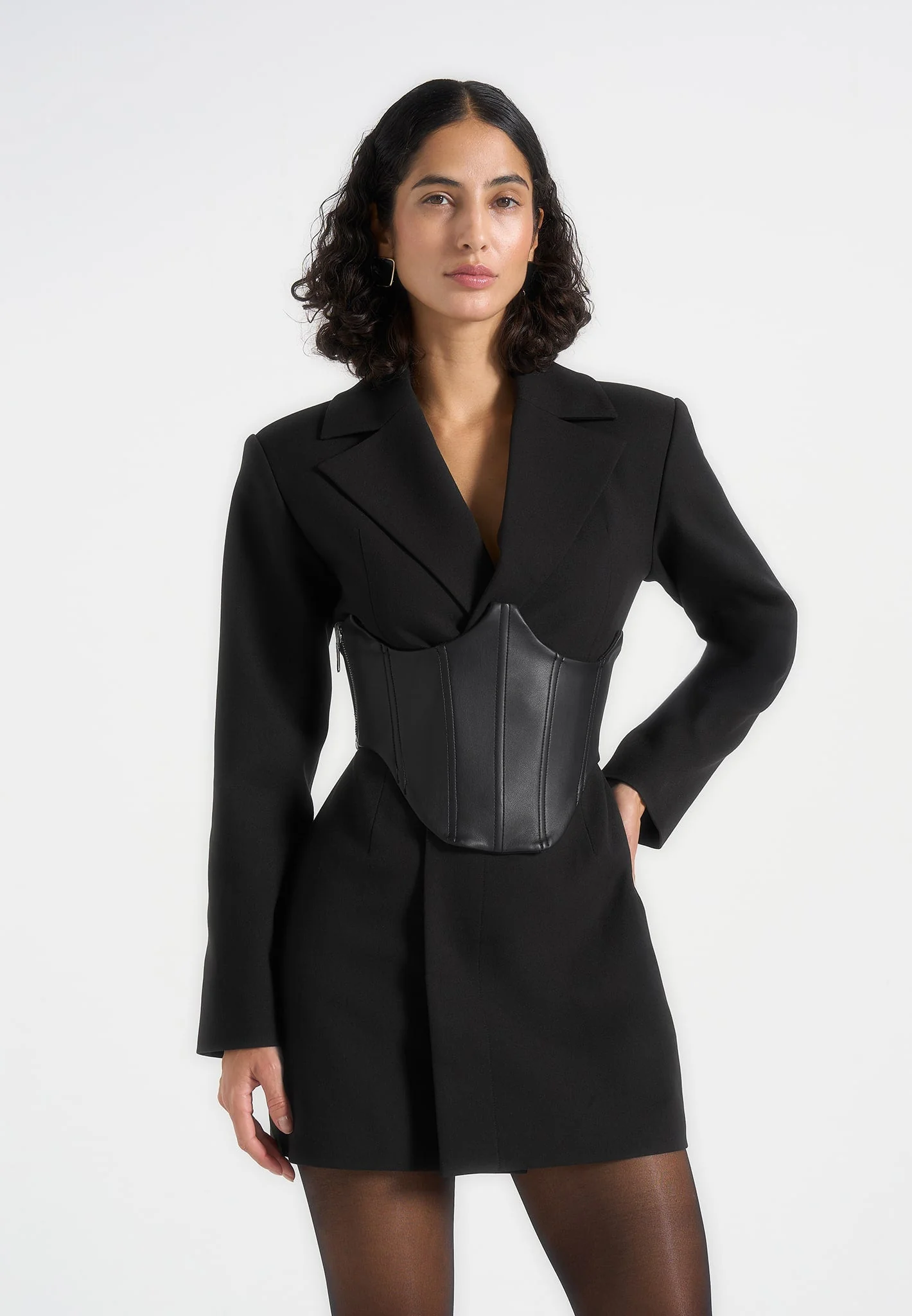 Lacey - Tailored Blazer Dress With Reversible Corset - Black - Image 6