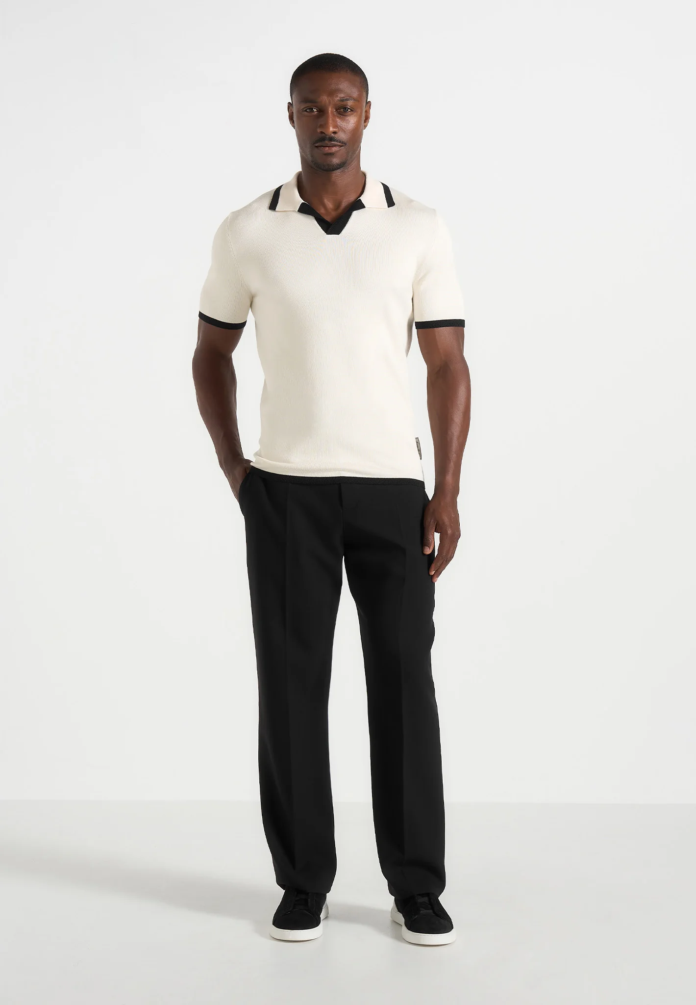 Lambert - Contrast Detail Knit Polo Shirt - Cream - Image 2