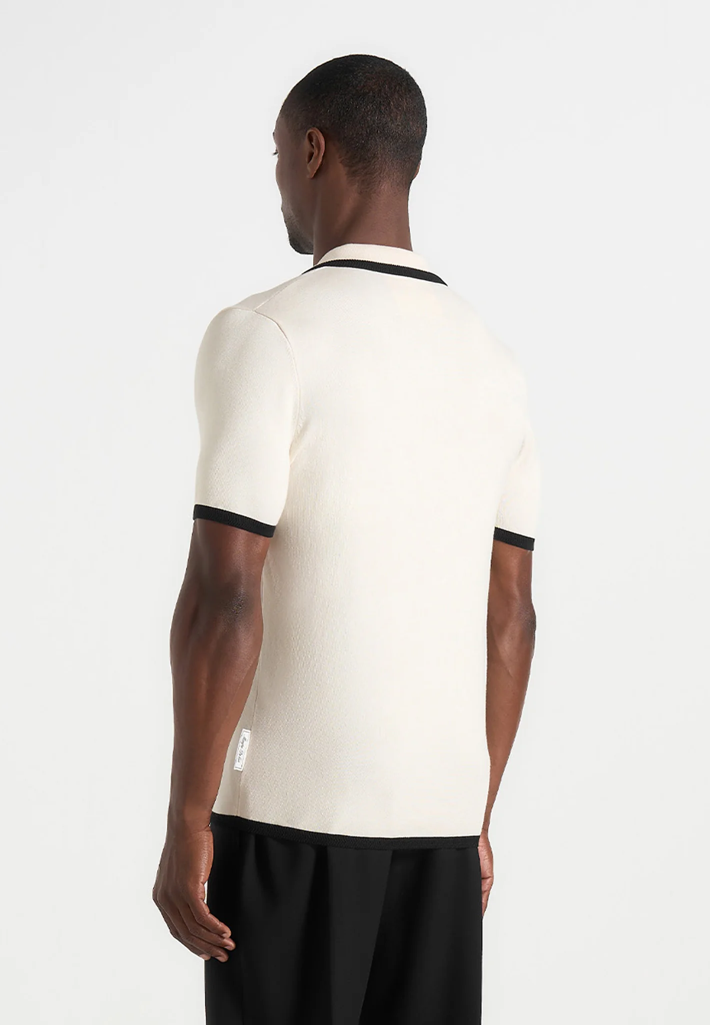 Lambert - Contrast Detail Knit Polo Shirt - Cream - Image 4