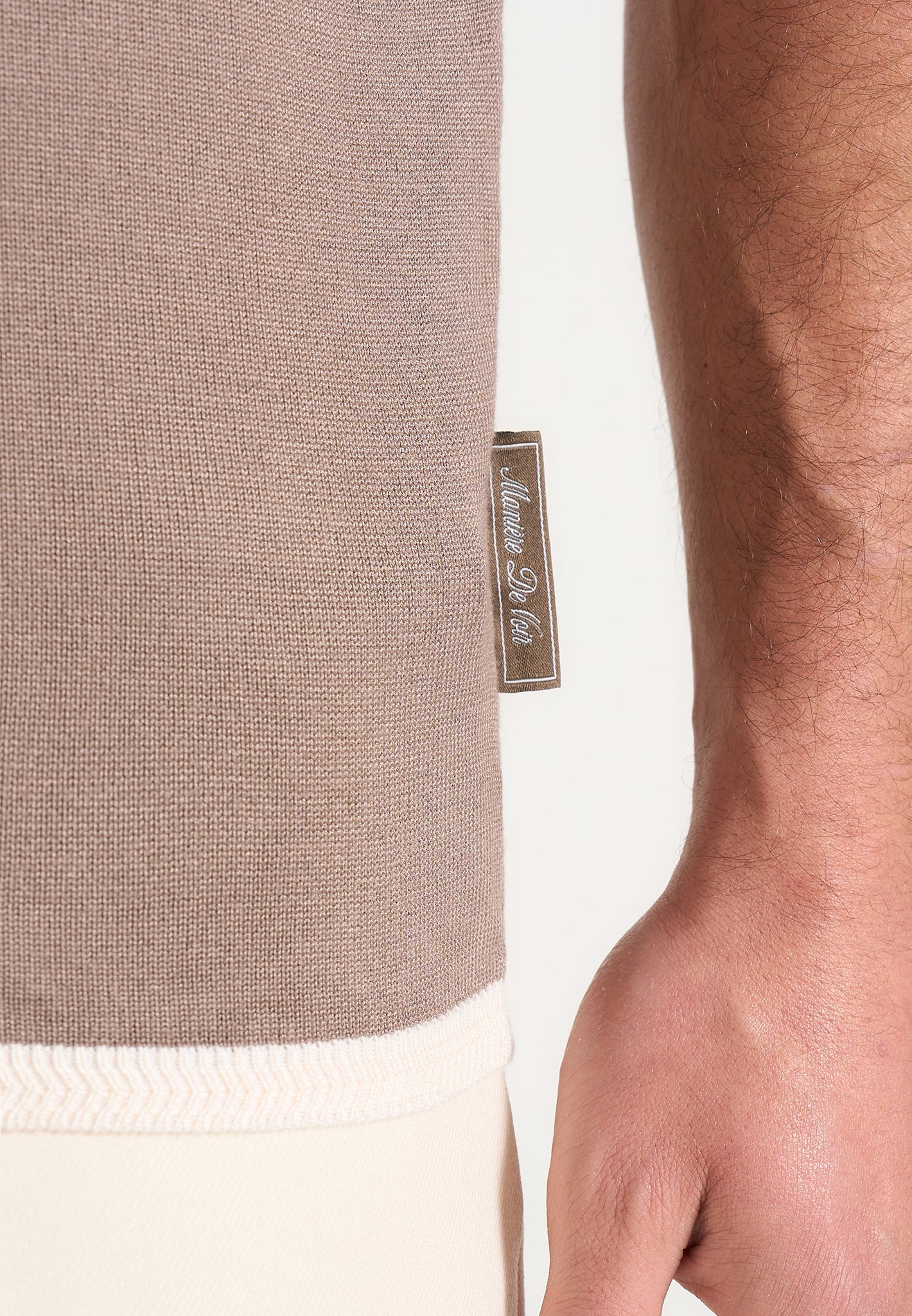 Lambert - Contrast Detail Knit Polo Shirt - Mushroom - Image 3