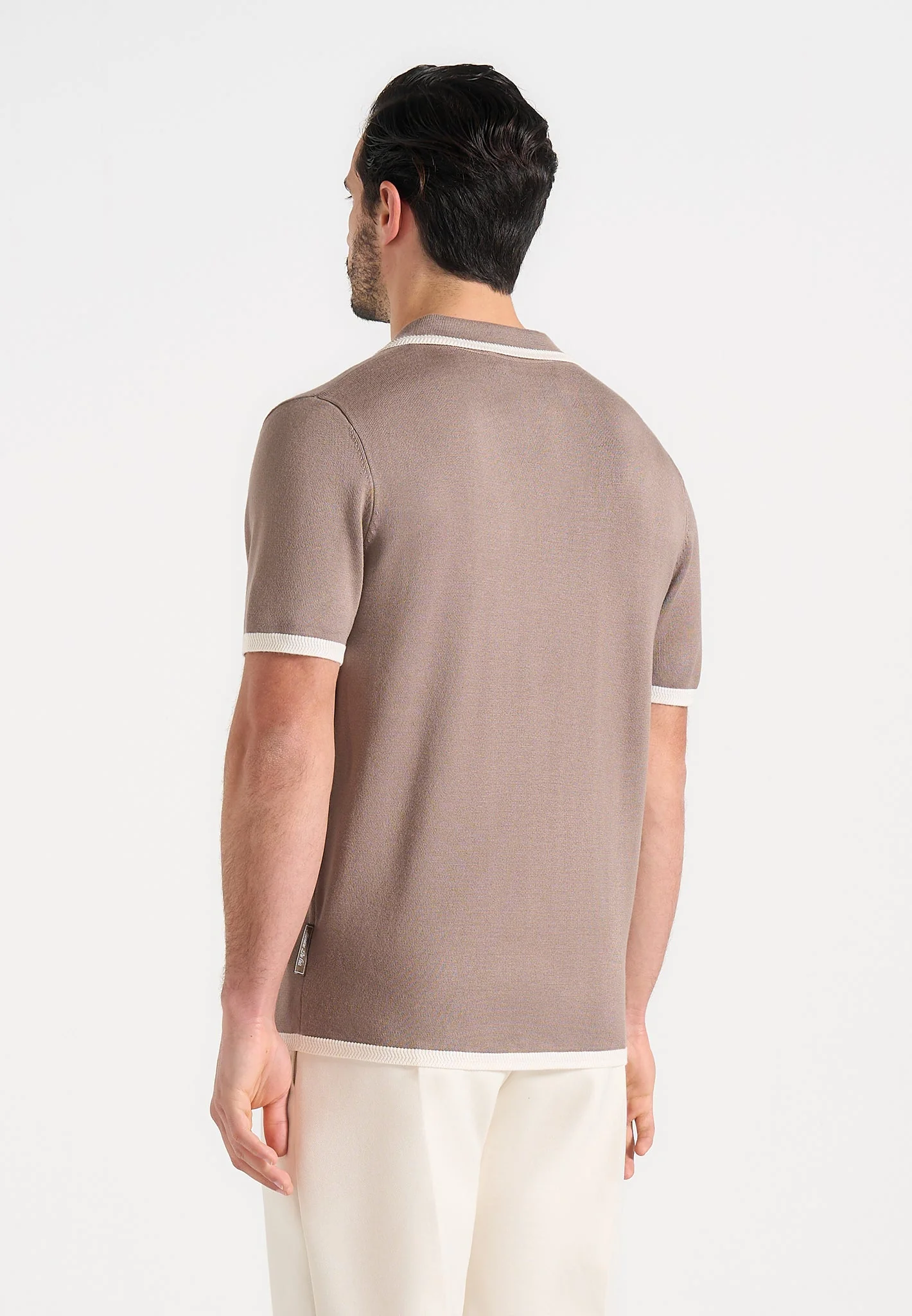 Lambert - Contrast Detail Knit Polo Shirt - Mushroom - Image 4