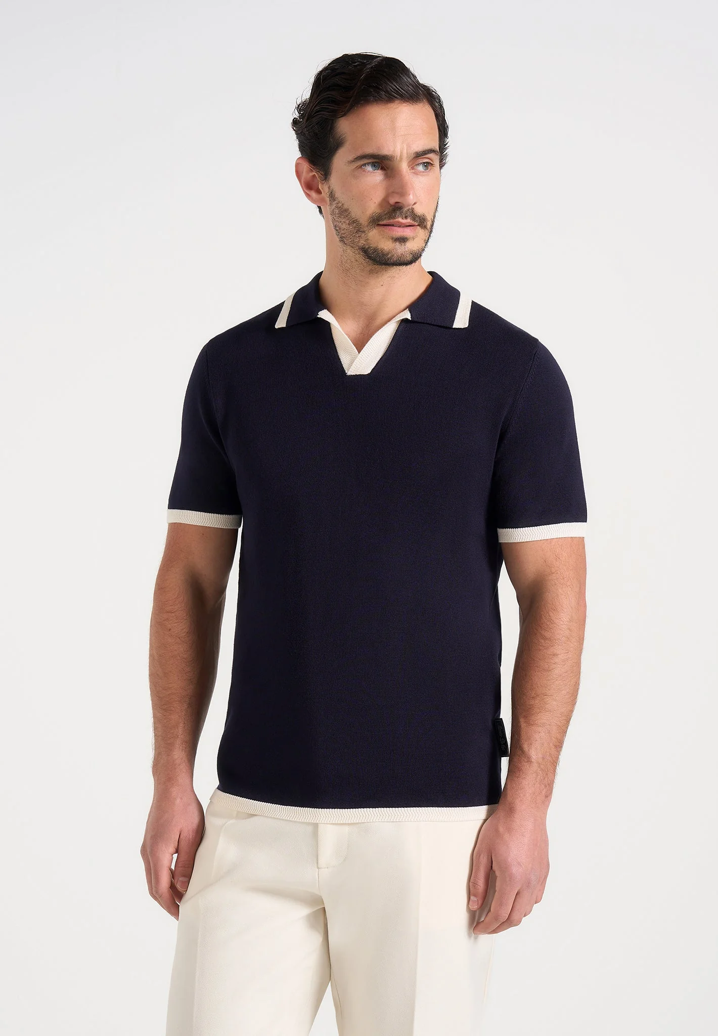 Lambert - Contrast Detail Knit Polo Shirt - Navy