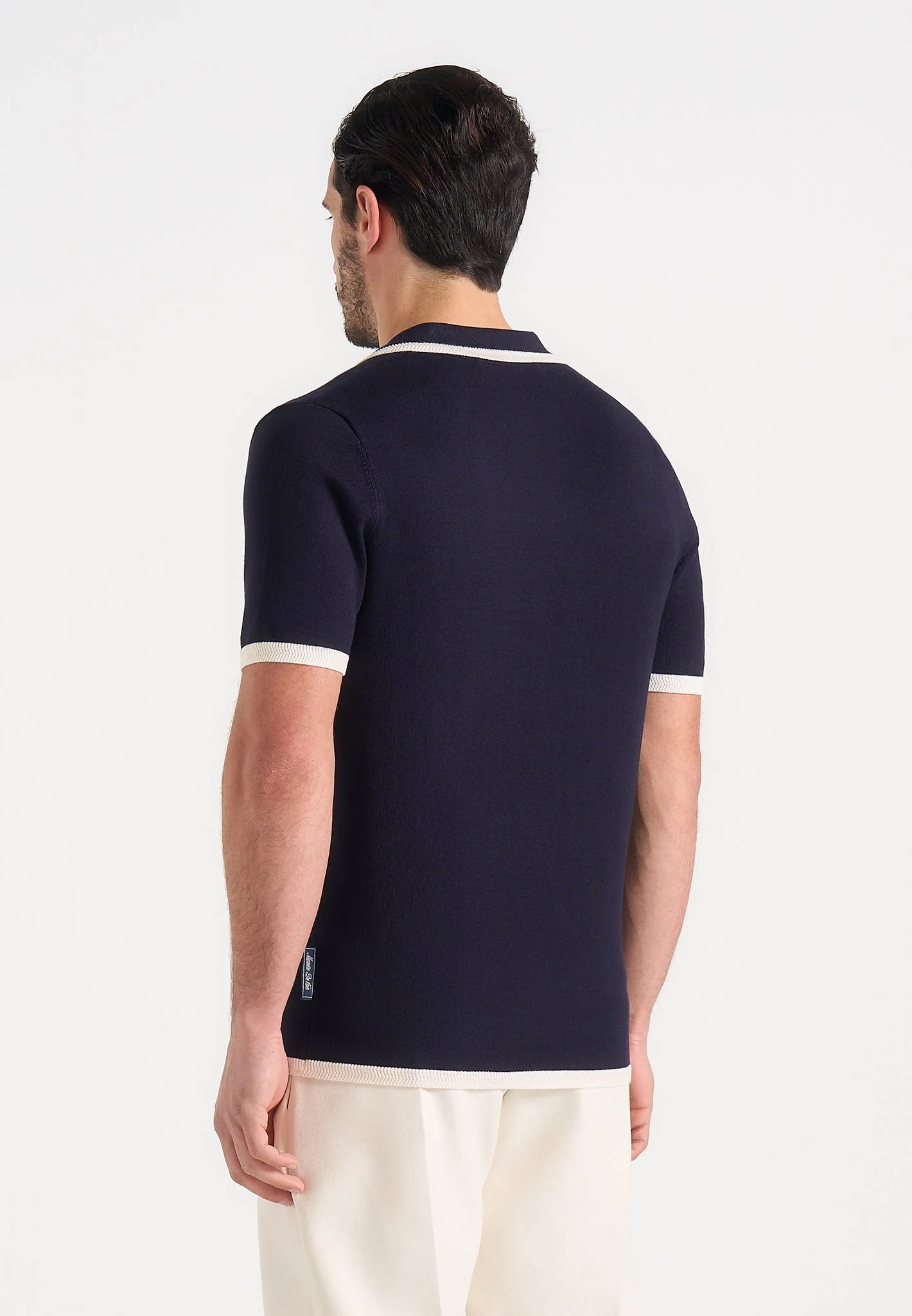 Lambert - Contrast Detail Knit Polo Shirt - Navy - Image 4