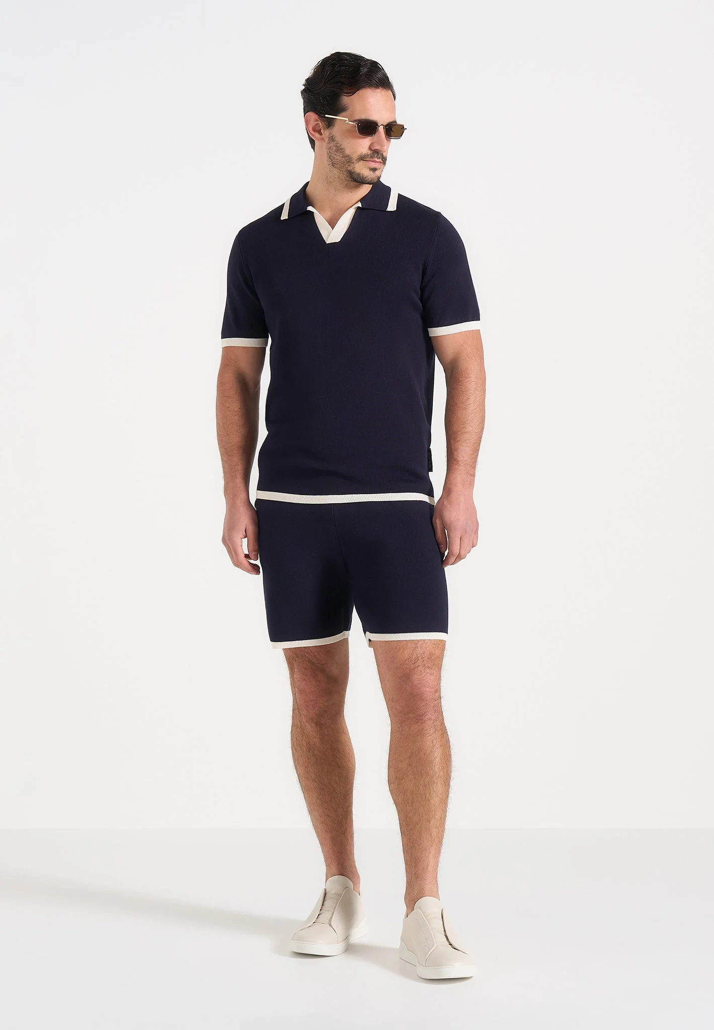 Lambert - Contrast Detail Knit Polo Shirt - Navy - Image 5