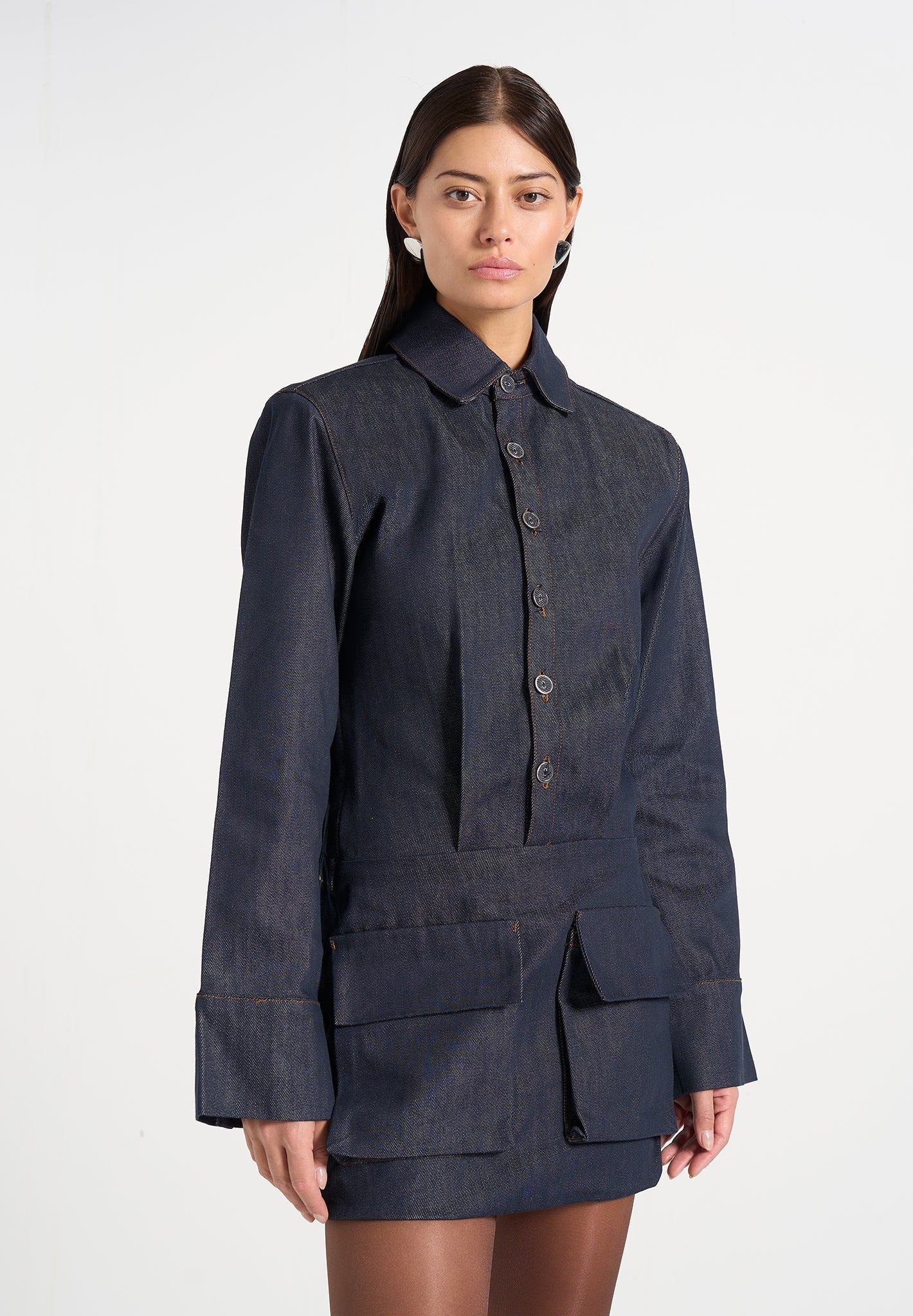 Laure - Cargo Shirt Mini Dress - Indigo - Image 3