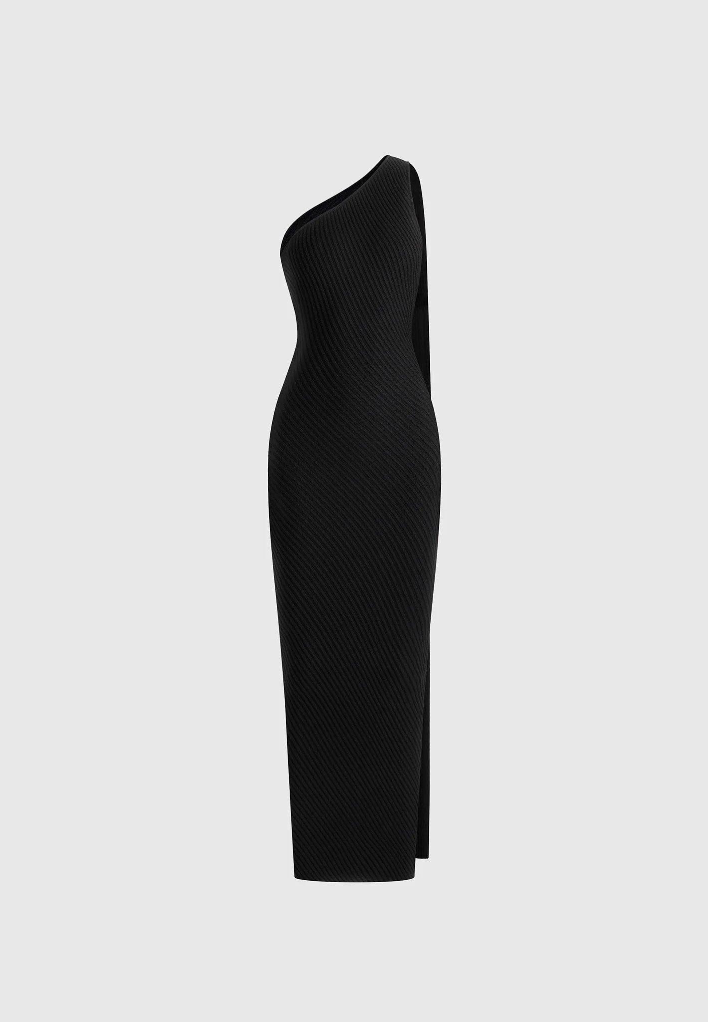 Laya - Asymmetric Knit Maxi Dress With Scarf - Black - Image 6