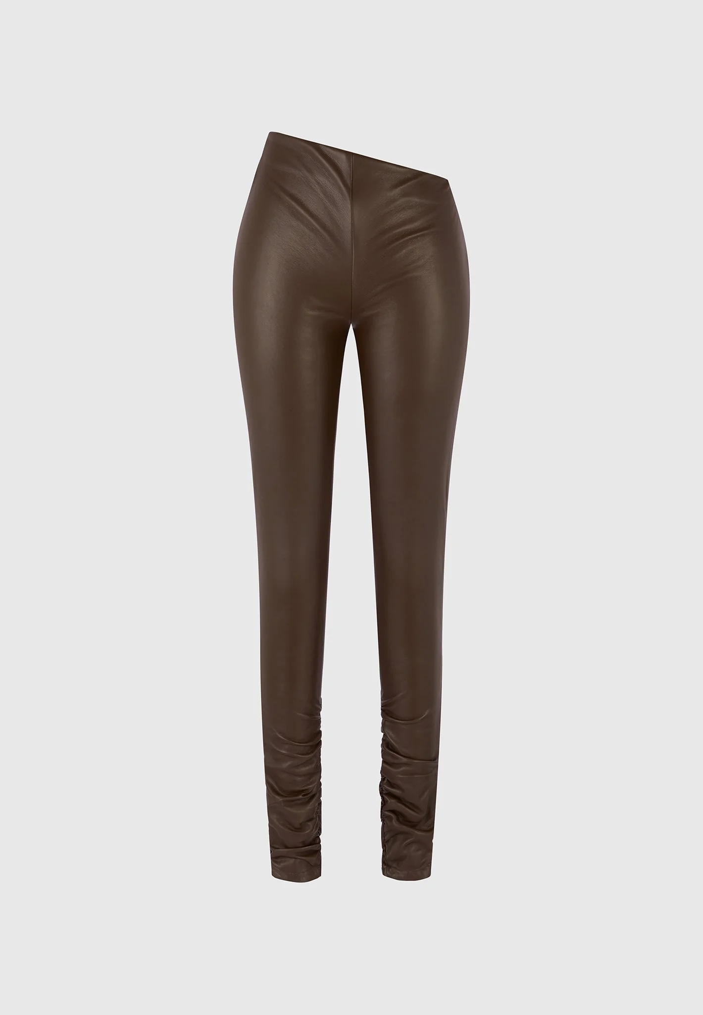 Clara - Leather Angled Waistband Leggings - Brown - Image 7
