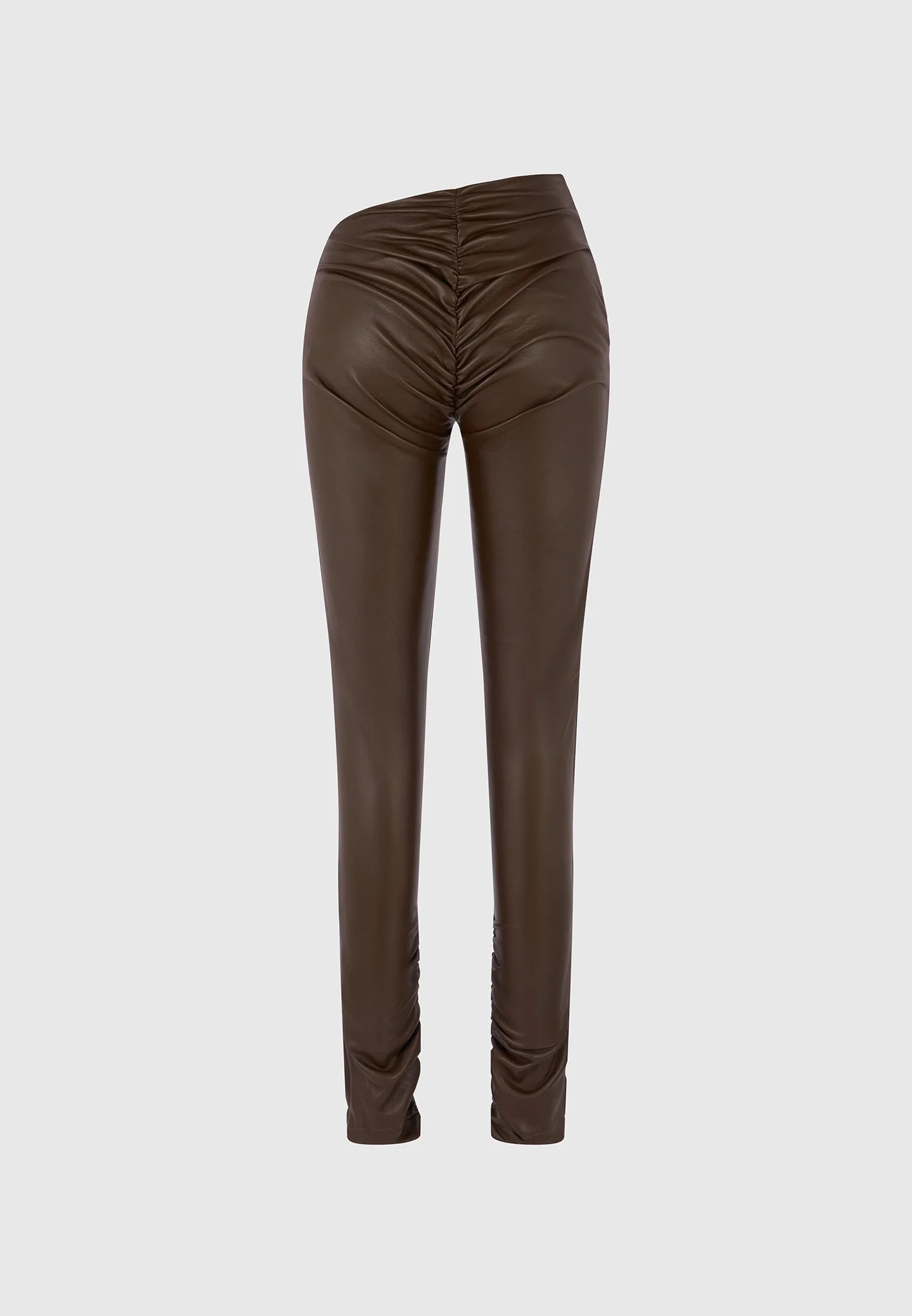 Clara - Leather Angled Waistband Leggings - Brown - Image 8