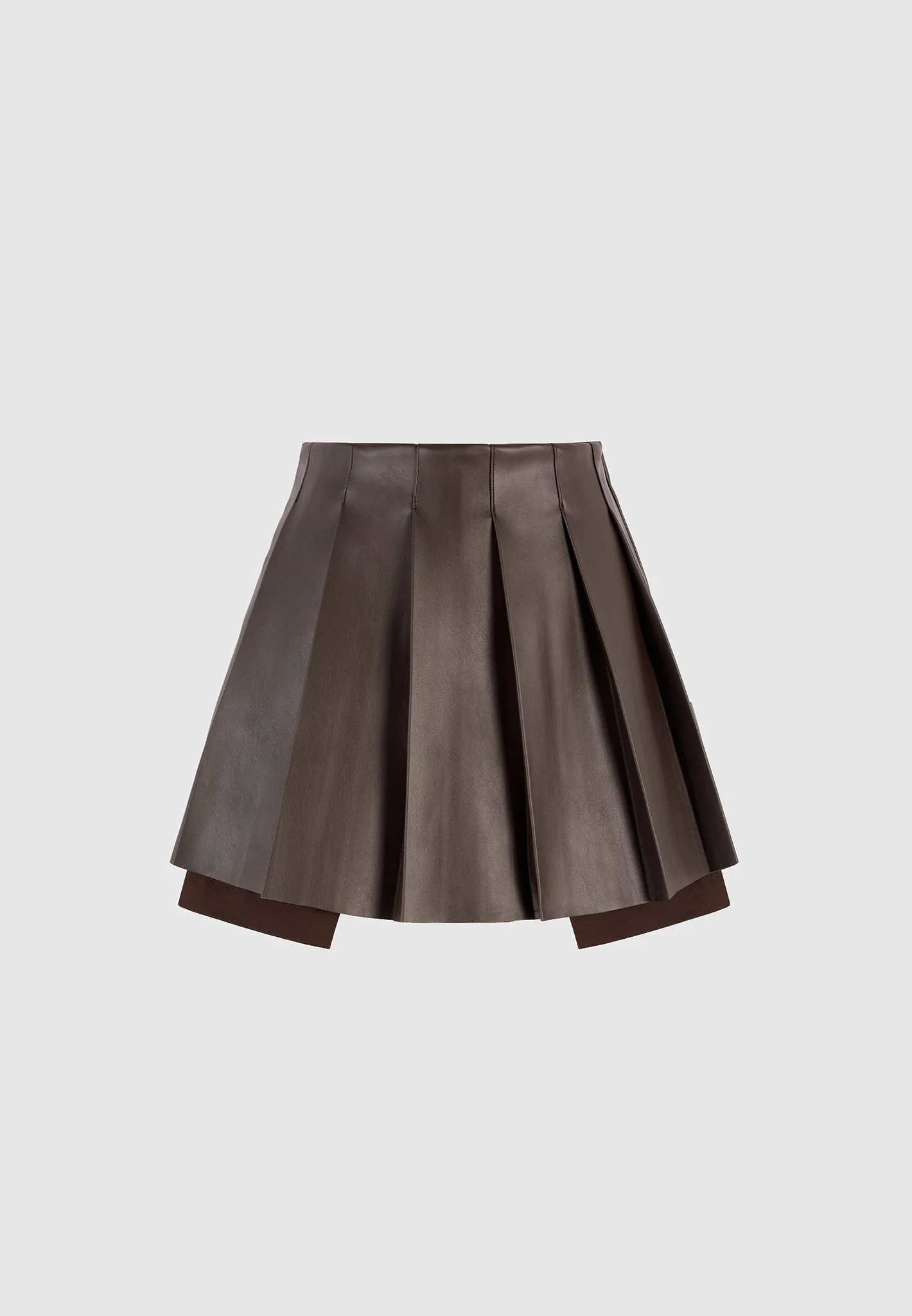 Juliette - Leather Pleated Skort - Brown - Image 5