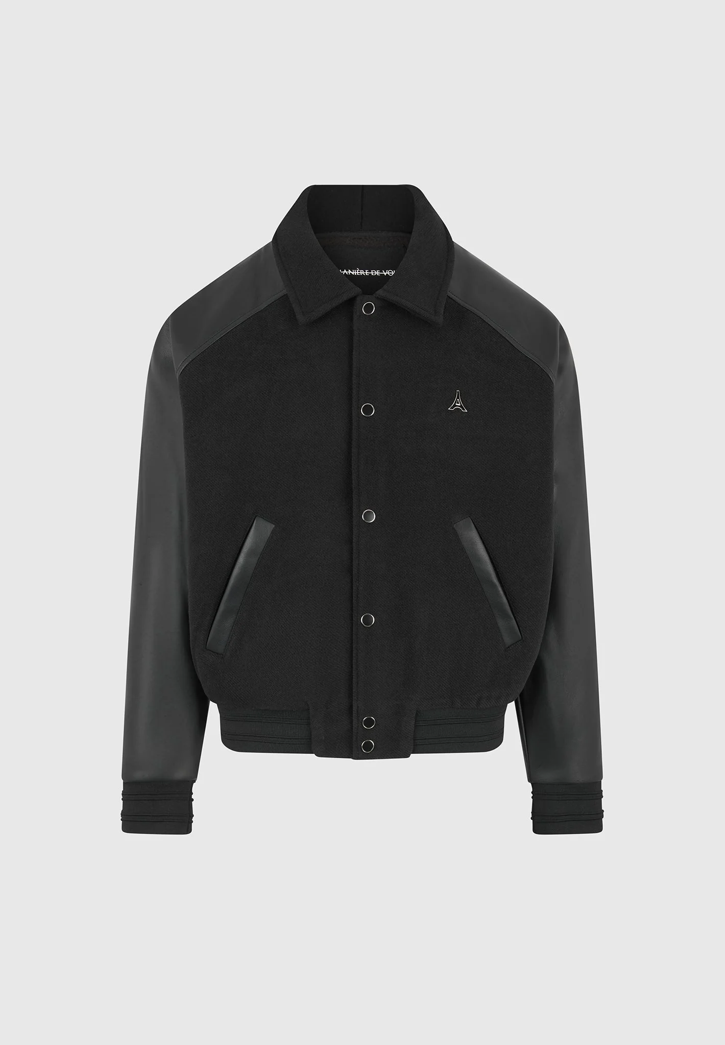 Olivier - Leather Raglan Varsity Jacket - Black - Image 6