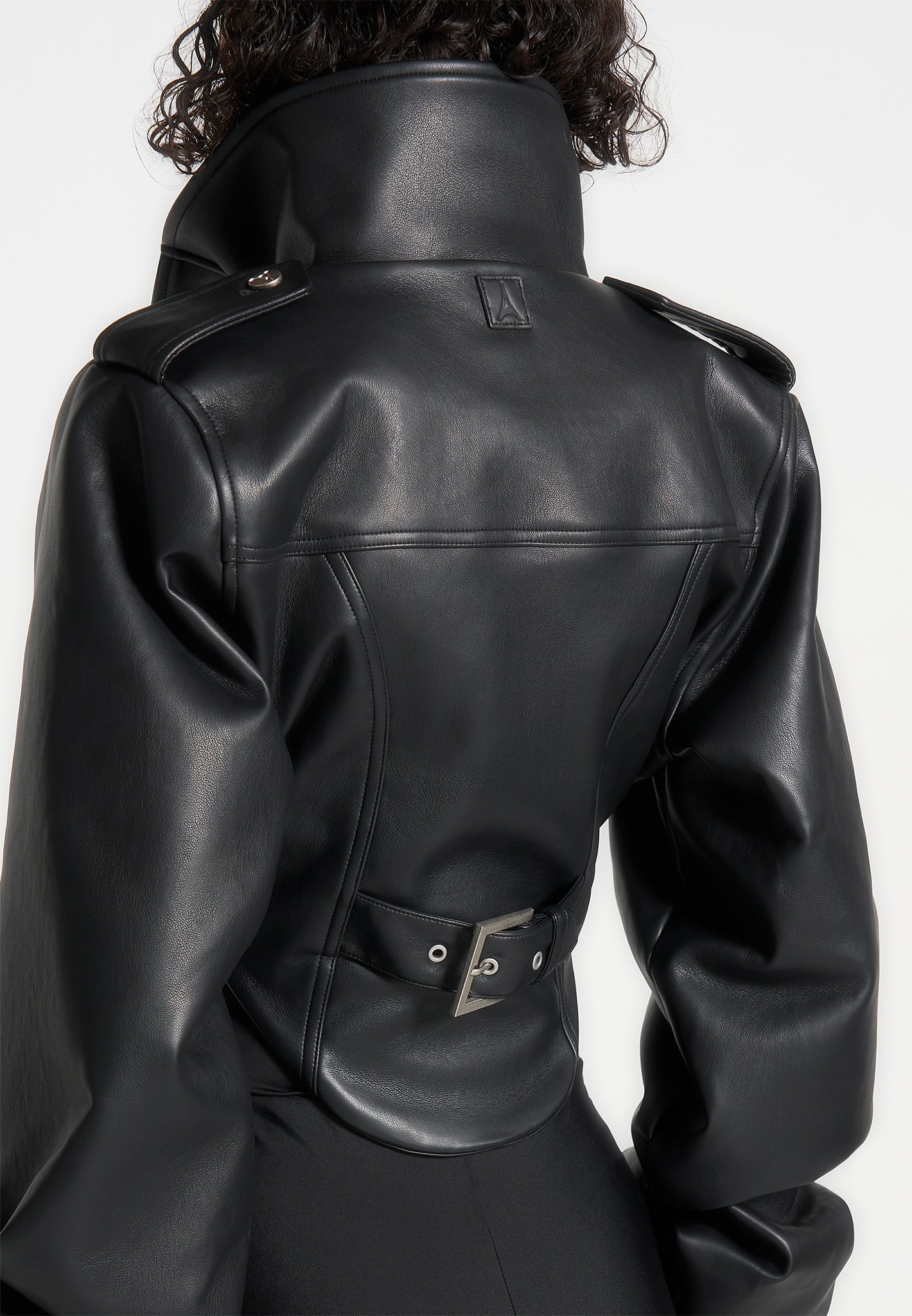 Solange - Leather Tacked Sleeve Corset Jacket - Black - Image 3