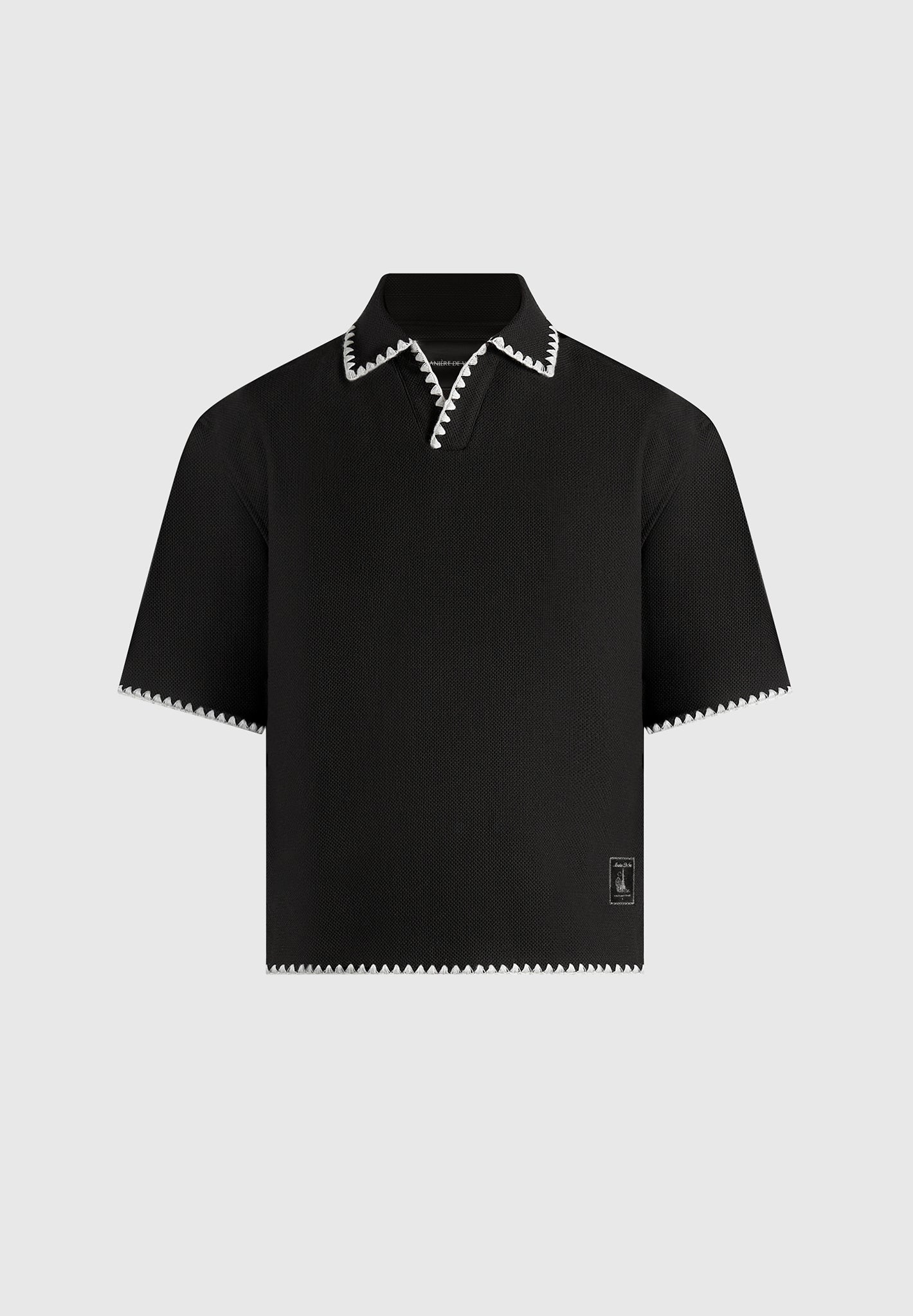 Lenny - Boxy Polo Shirt With Whipstitch Detail - Black - Image 6