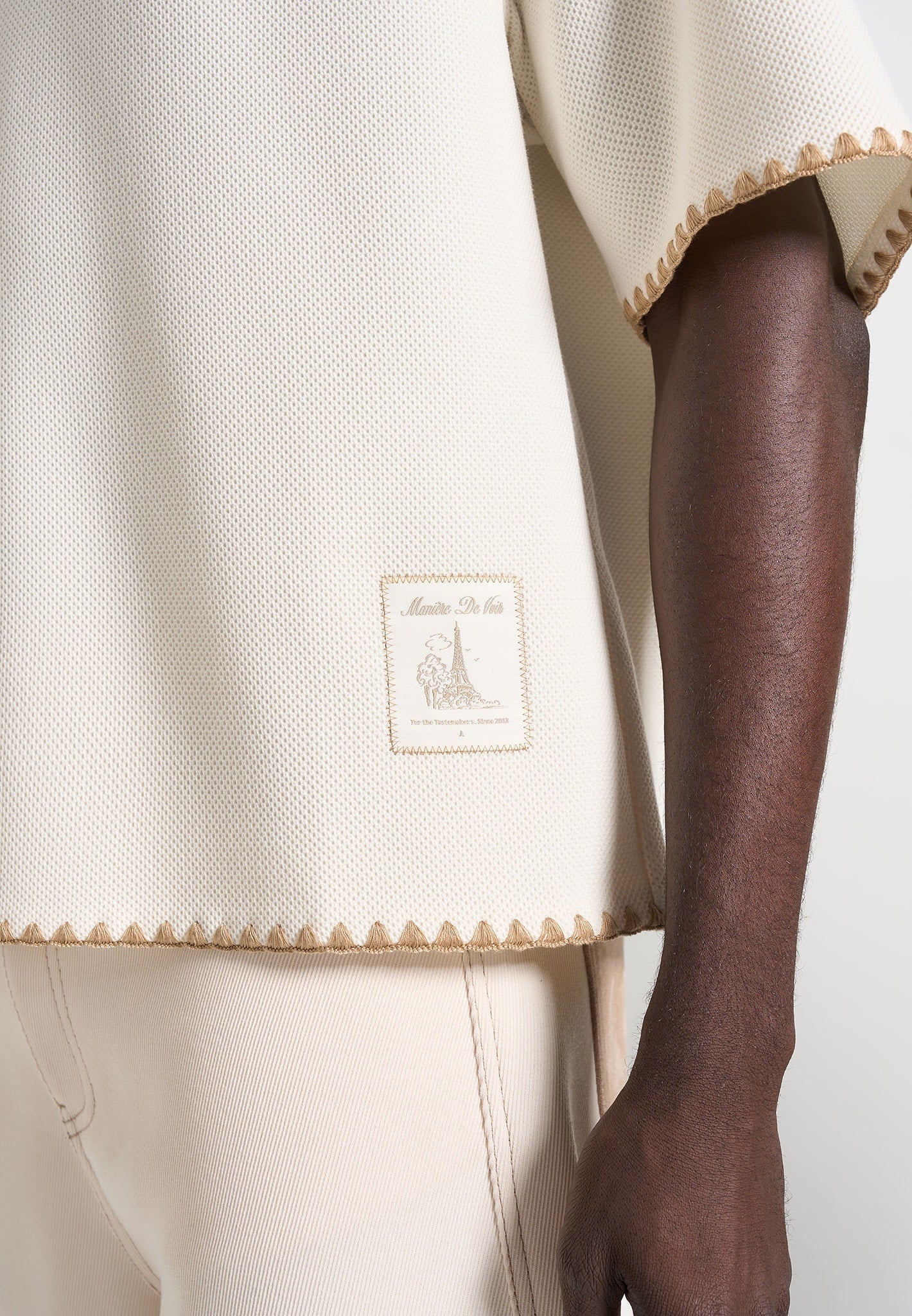Lenny - Boxy Polo Shirt With Whipstitch Detail - Cream - Image 4