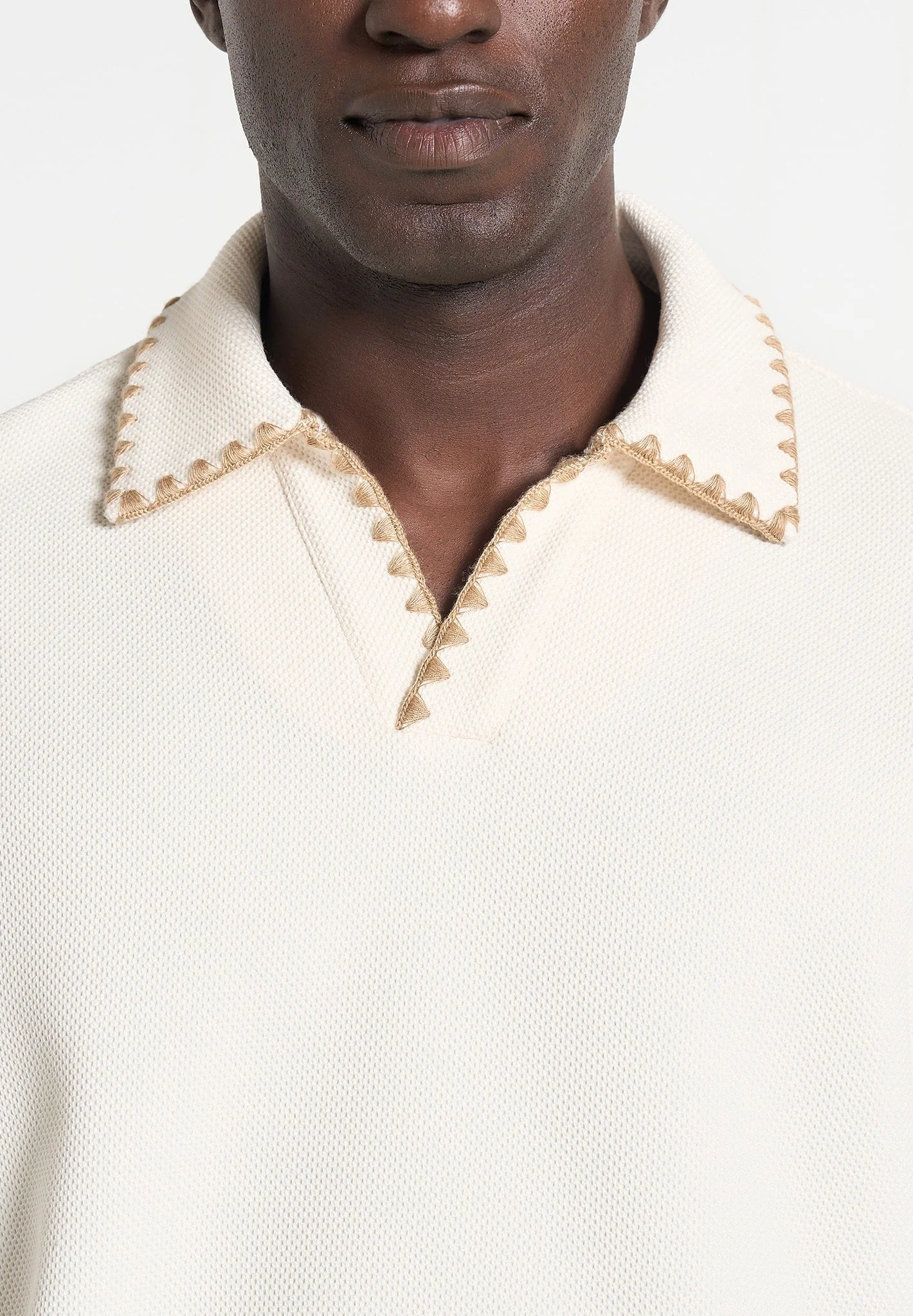 Lenny - Boxy Polo Shirt With Whipstitch Detail - Cream - Image 5