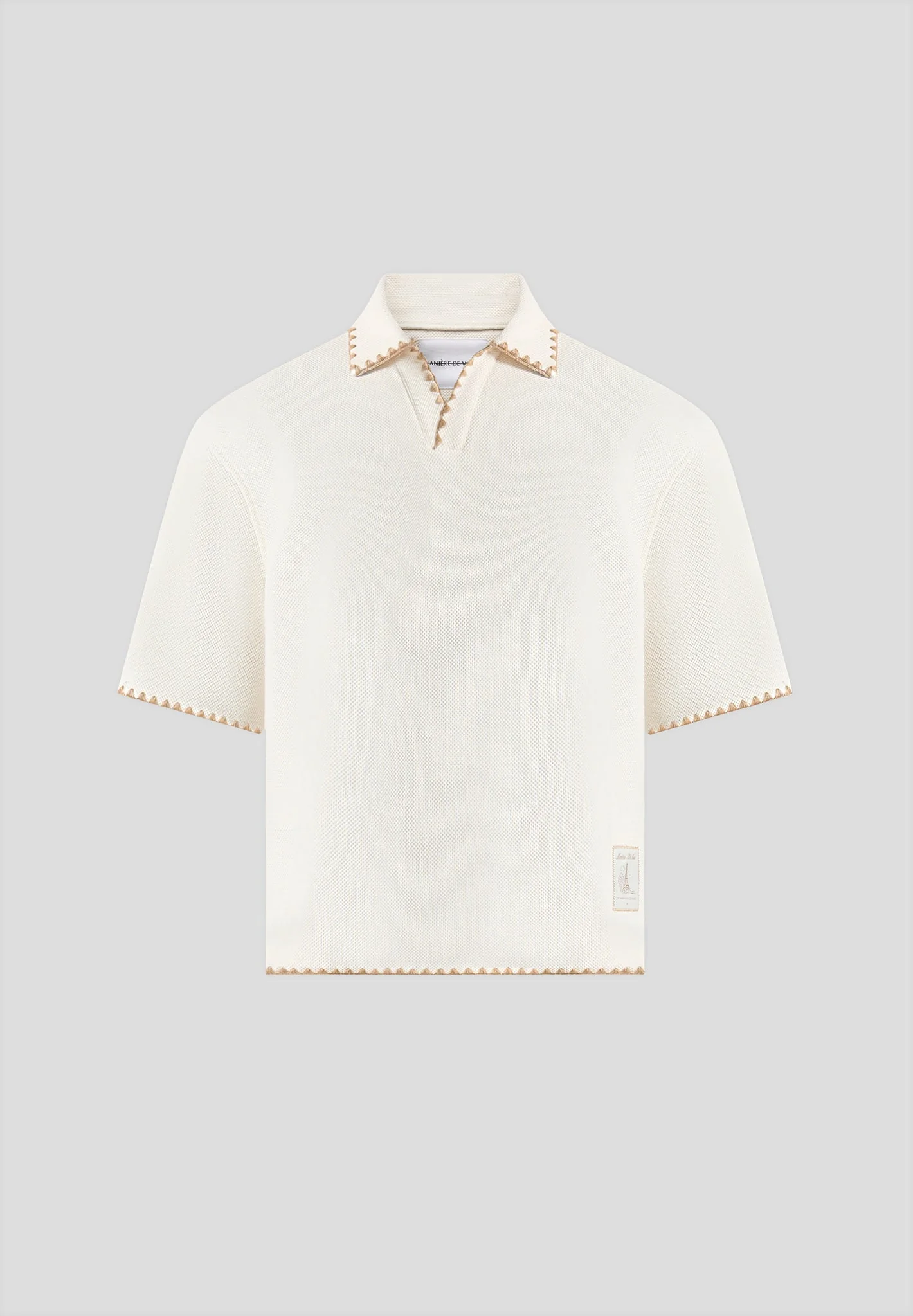 Lenny - Boxy Polo Shirt With Whipstitch Detail - Cream - Image 6
