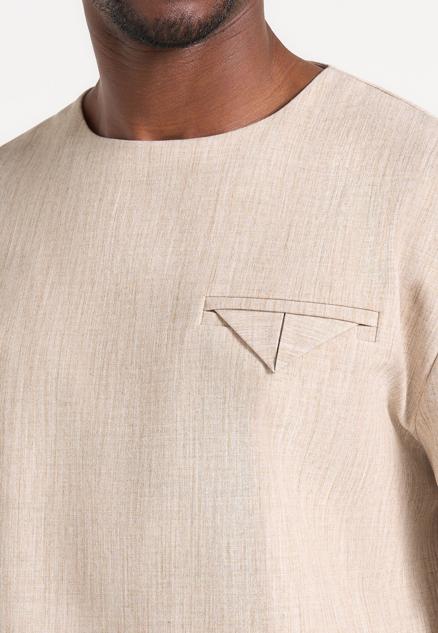 Leon - Boxy Cropped Hatched T-Shirt - Beige - Image 5