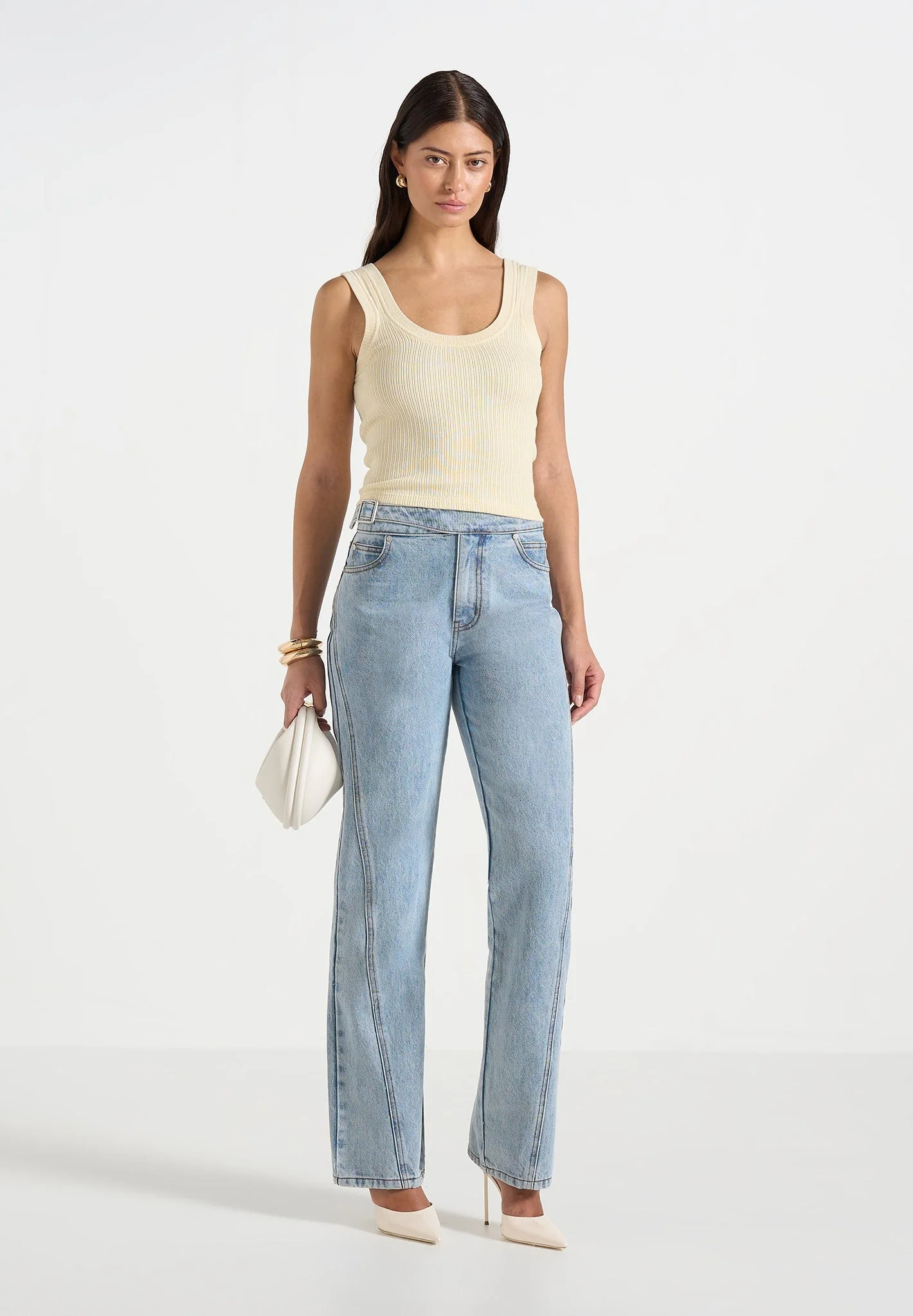 Liane - Scoop Neck Ribbed Cotton Tank Top - Pale Yellow - Image 2