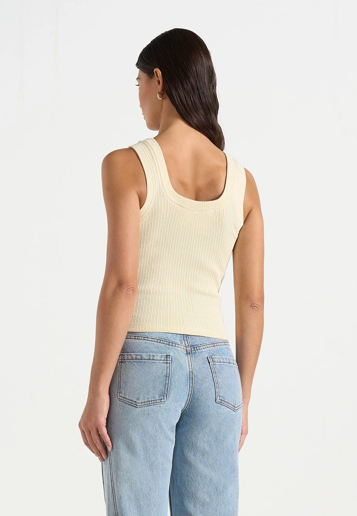 Liane - Scoop Neck Ribbed Cotton Tank Top - Pale Yellow - Image 4