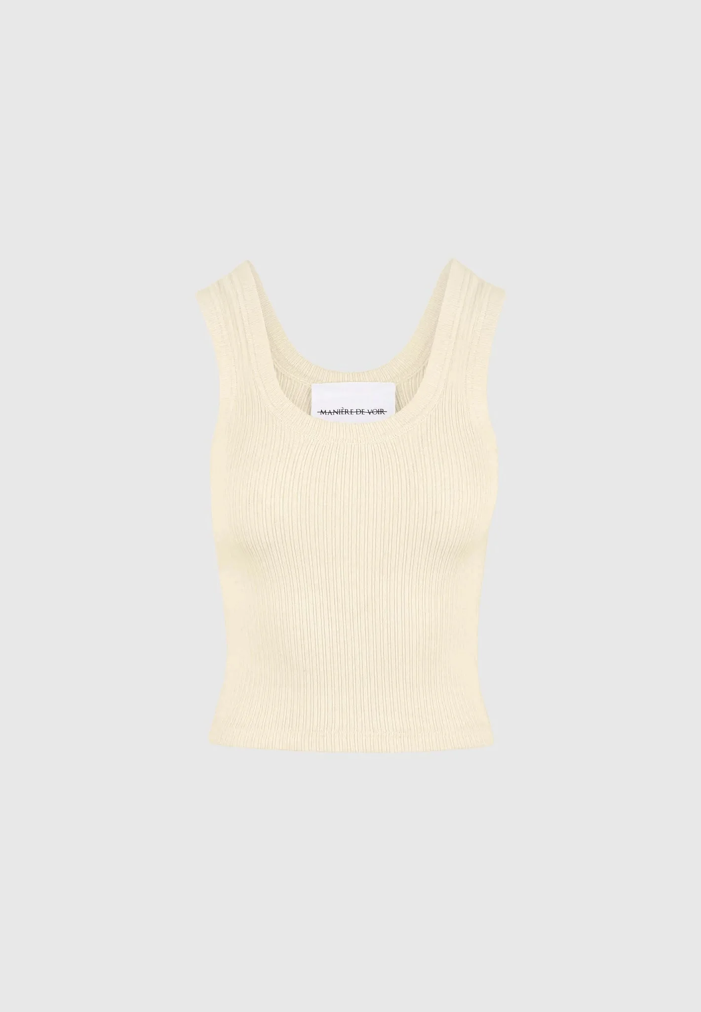 Liane - Scoop Neck Ribbed Cotton Tank Top - Pale Yellow - Image 5