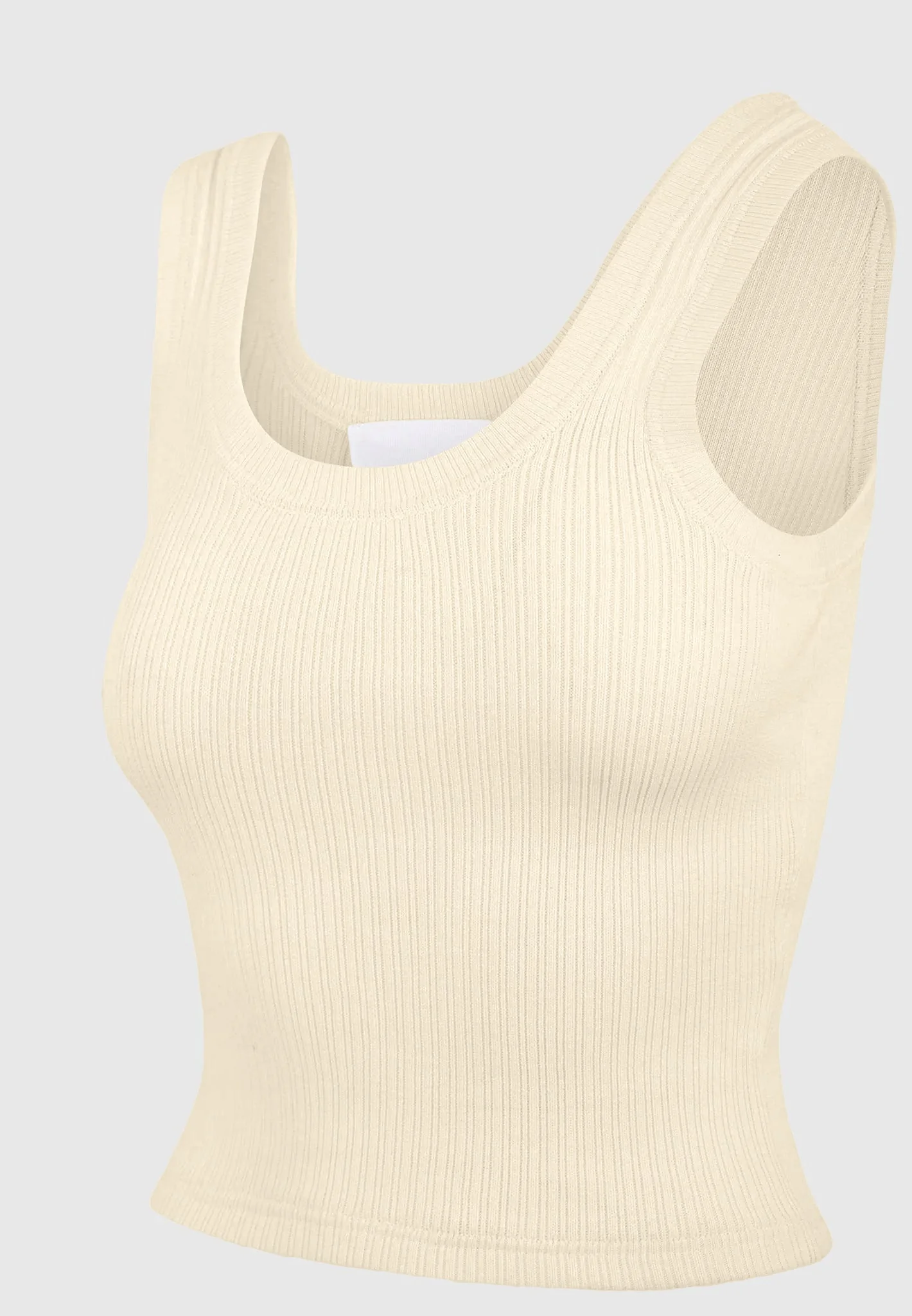 Liane - Scoop Neck Ribbed Cotton Tank Top - Pale Yellow - Image 6