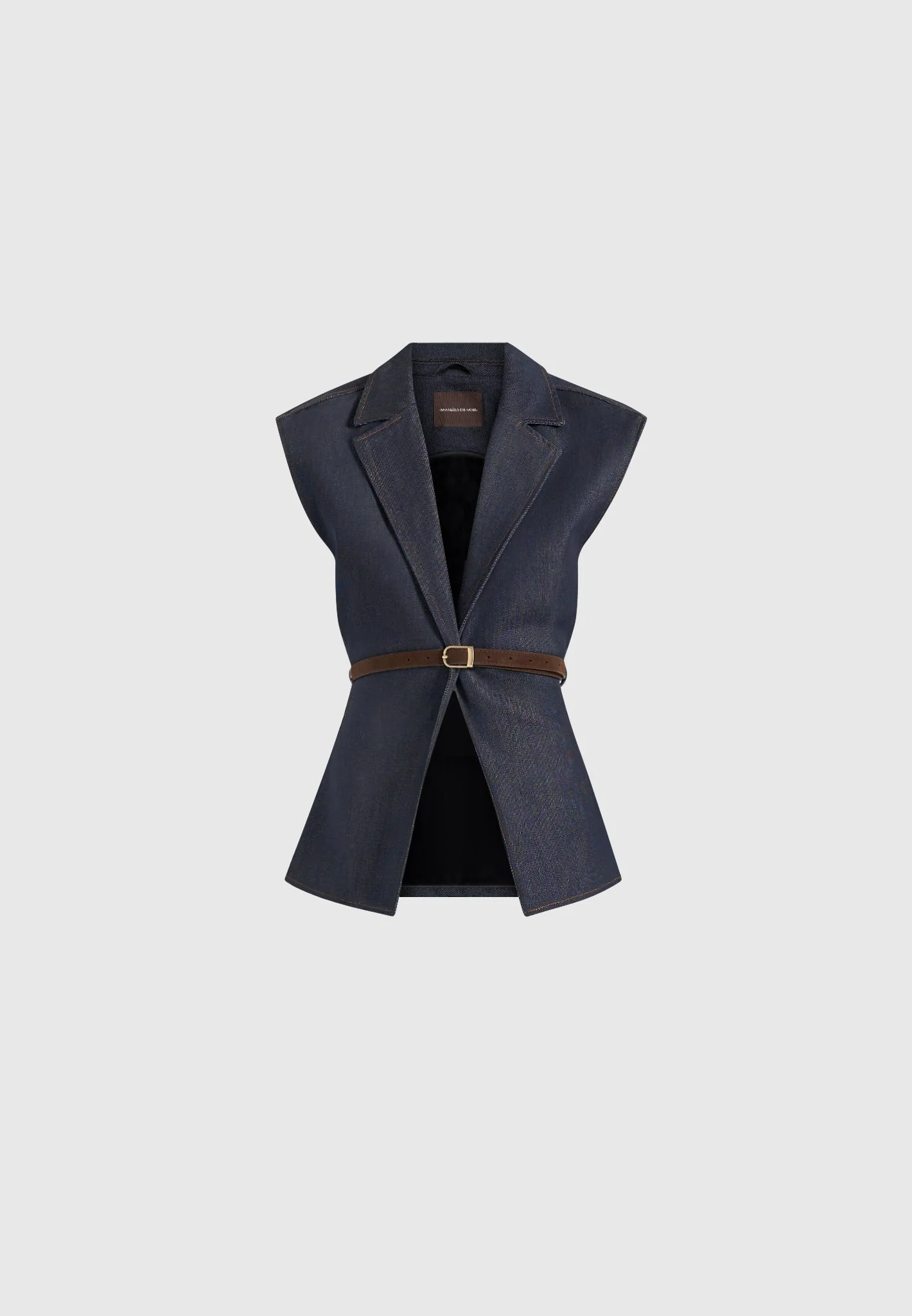 Linda - Wide Shoulder Cinched Denim Waistcoat - Indigo - Image 5
