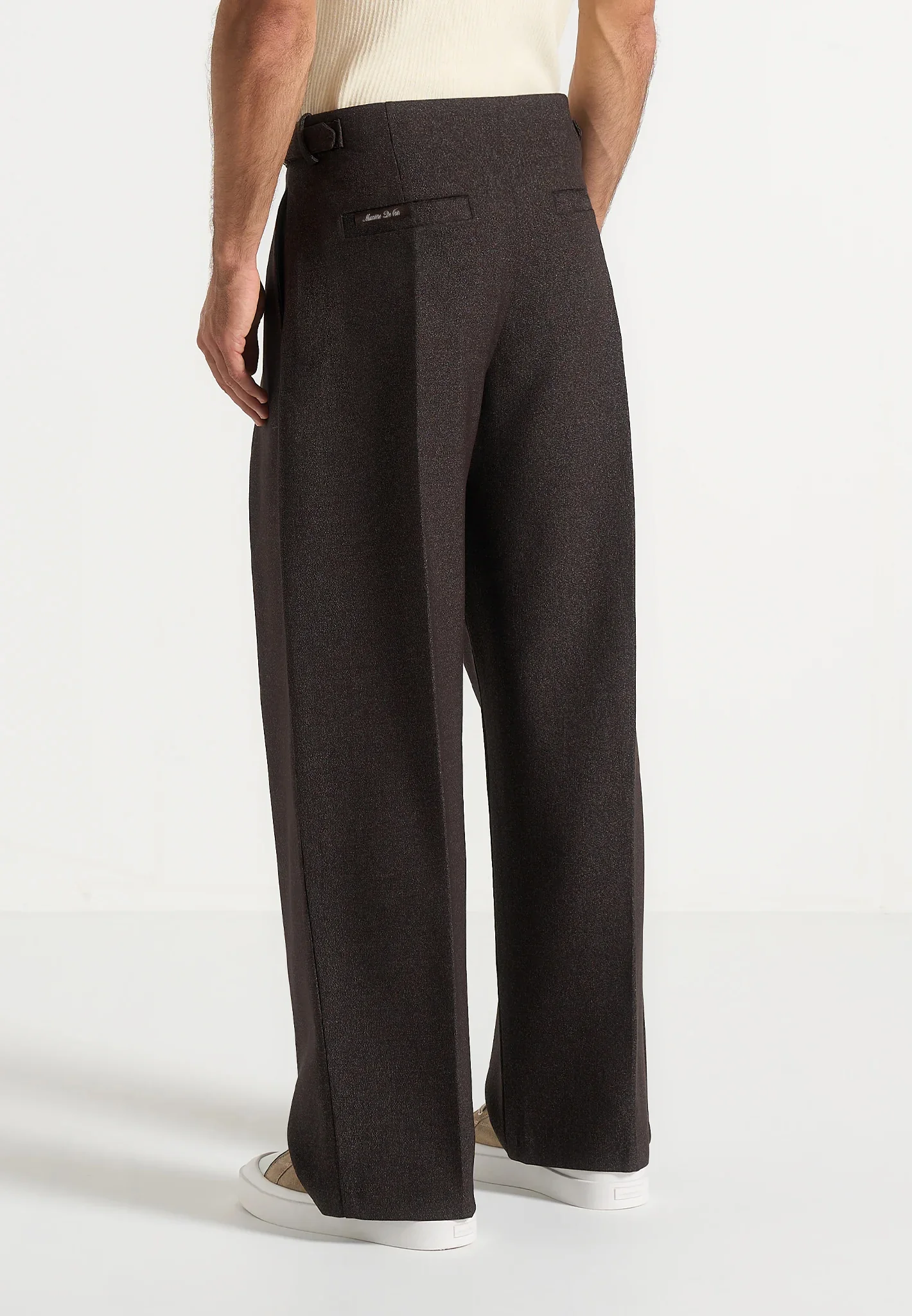 Lior - Box Pleat Hatched Wide Leg Trousers - Dark Brown - Image 3
