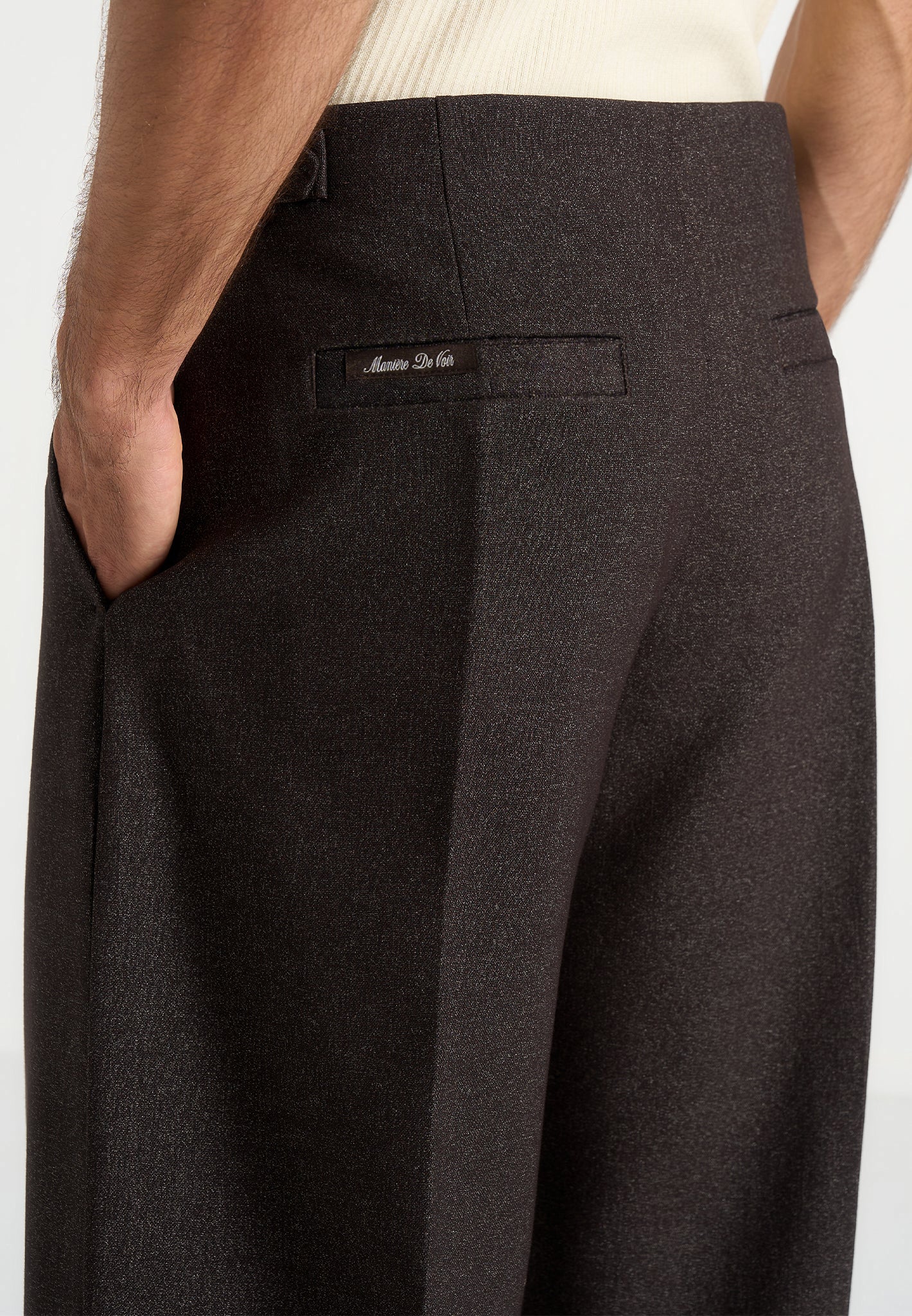 Lior - Box Pleat Hatched Wide Leg Trousers - Dark Brown - Image 6