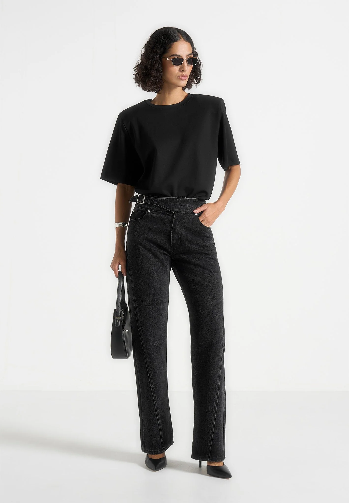 Loane - Twist Leg Boyfriend Jeans With Waist Adjuster - Washed Black - Image 3