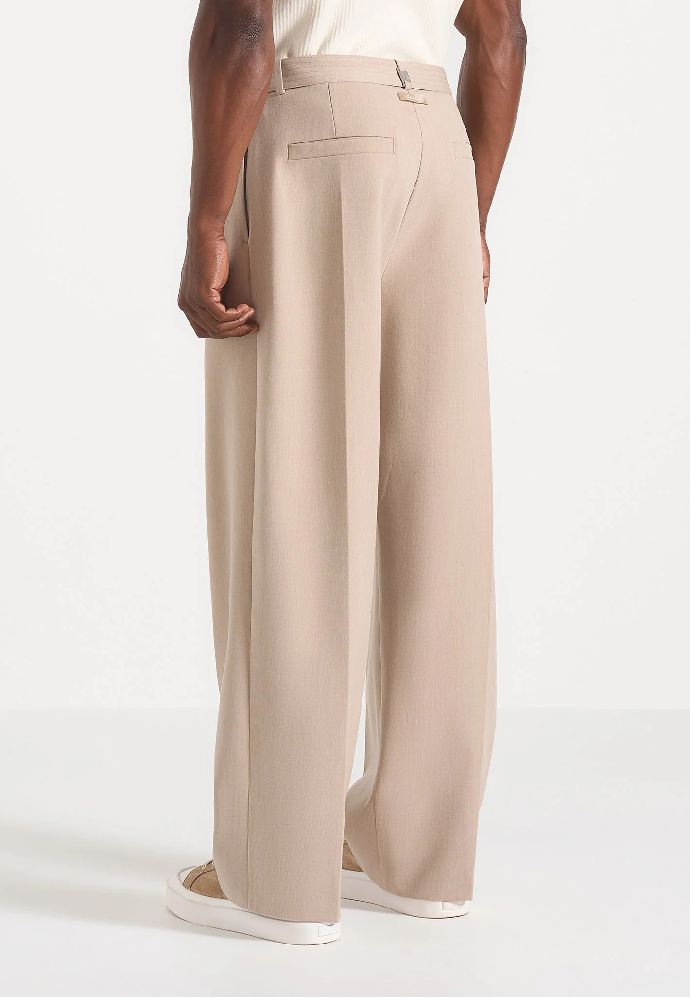 Loic - Wide Leg Tailored Trousers With Belt - Beige - Image 4