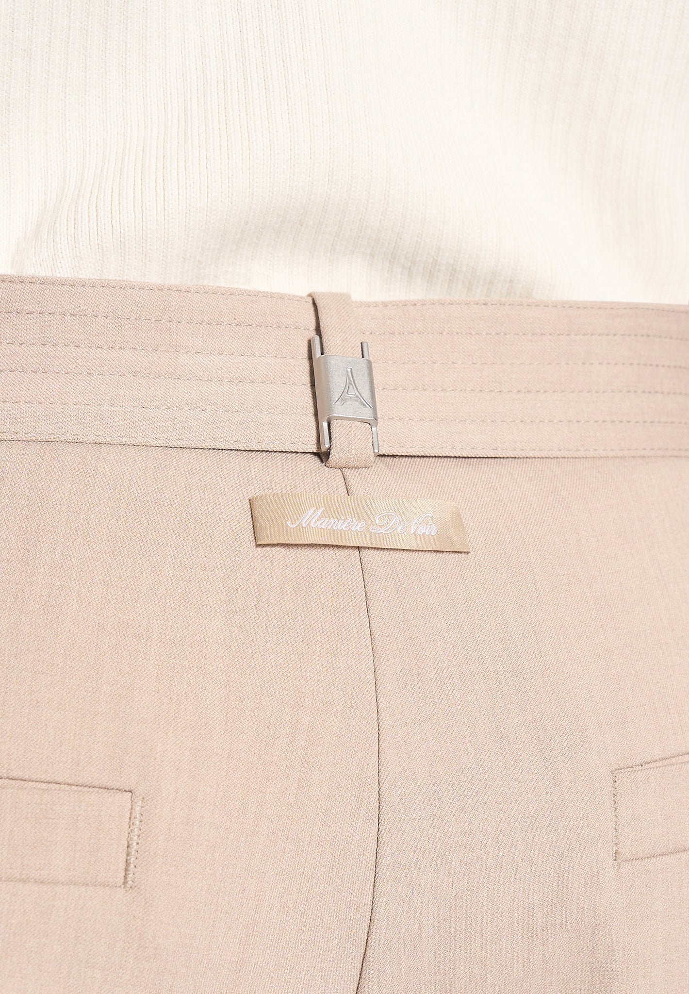 Loic - Wide Leg Tailored Trousers With Belt - Beige - Image 5