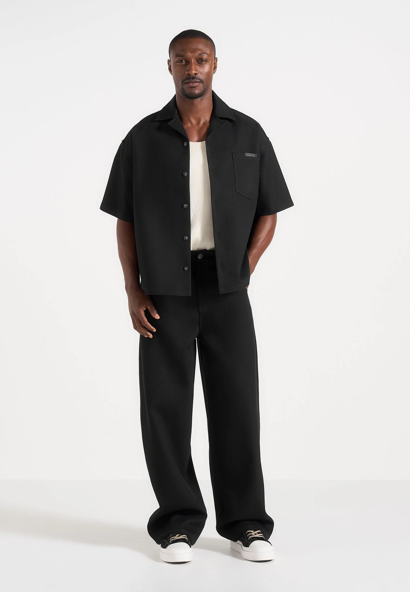 Loic - Wide Leg Tailored Trousers With Belt - Black - Image 6