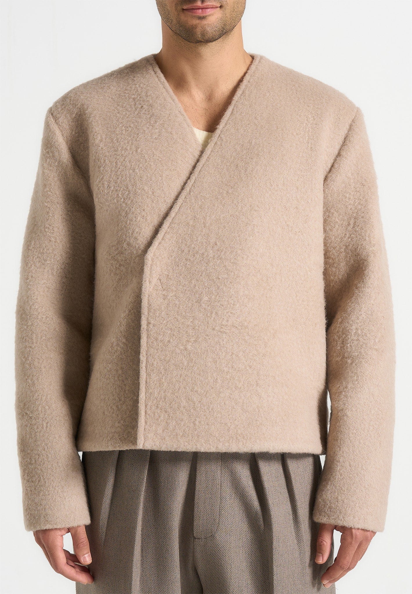 Loris - Kimono Minimal Wool Jacket - Beige - Image 3