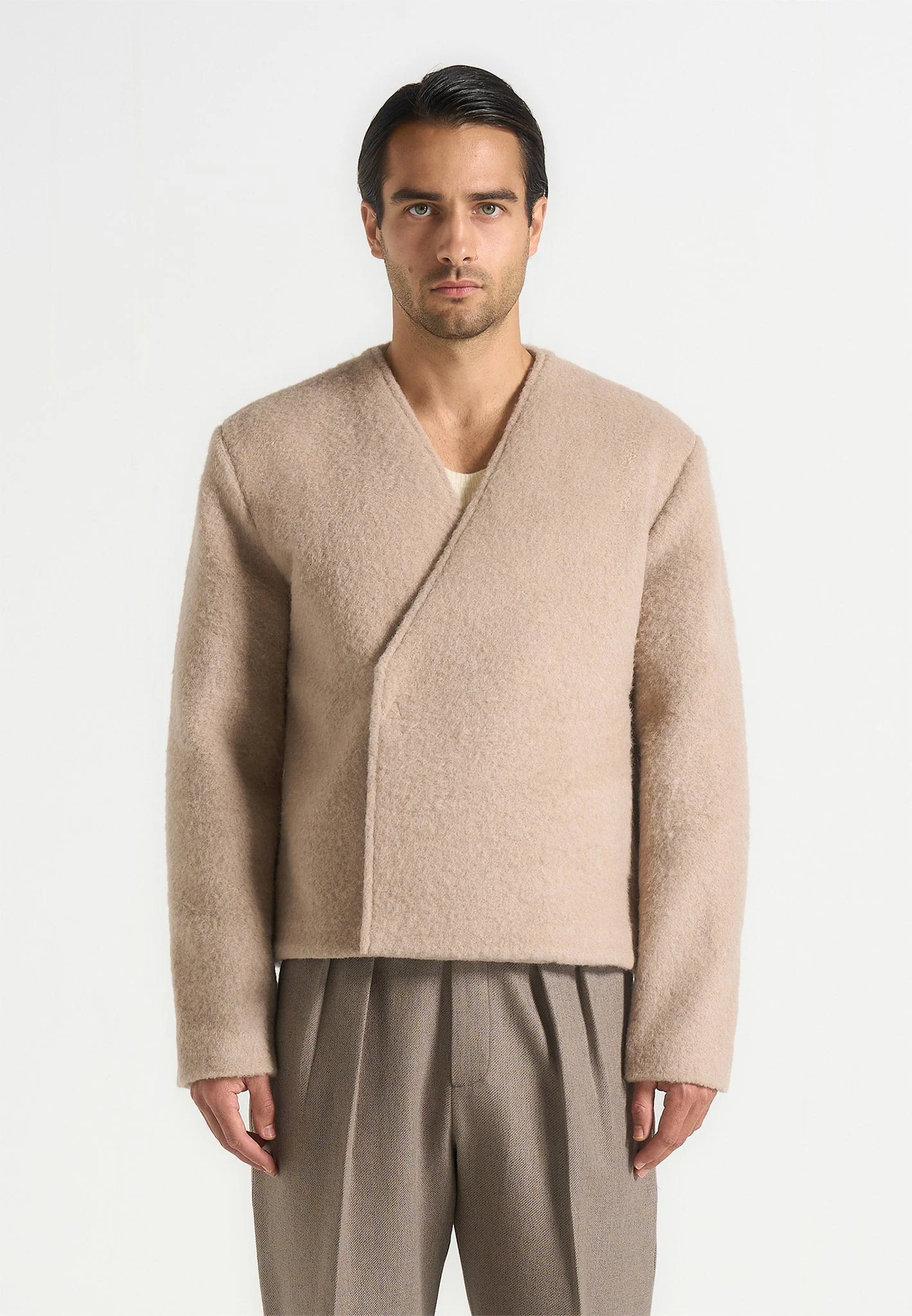 Loris - Kimono Minimal Wool Jacket - Beige - Image 4