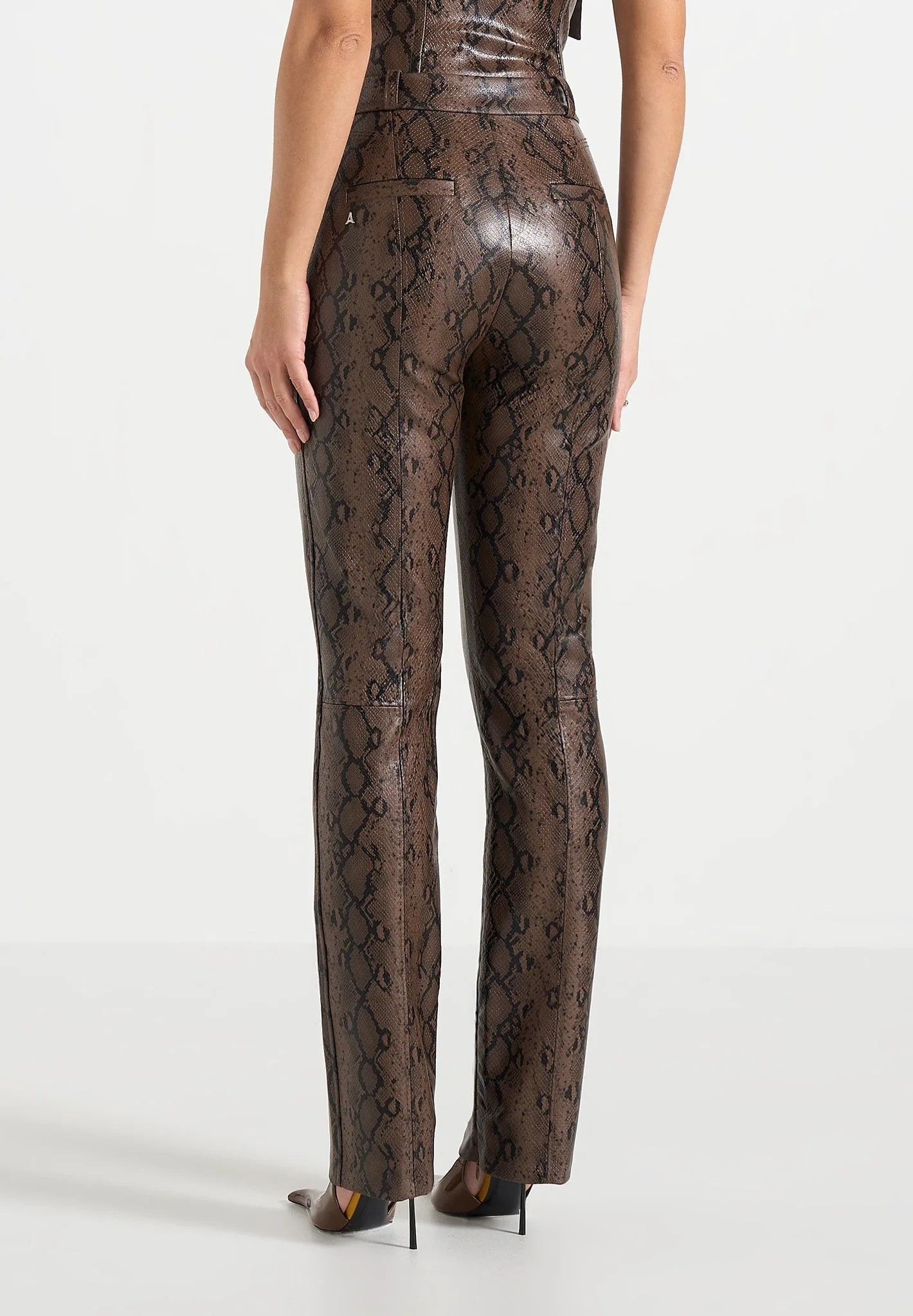 Lucia - Python Straight Leg Trousers - Brown - Image 5