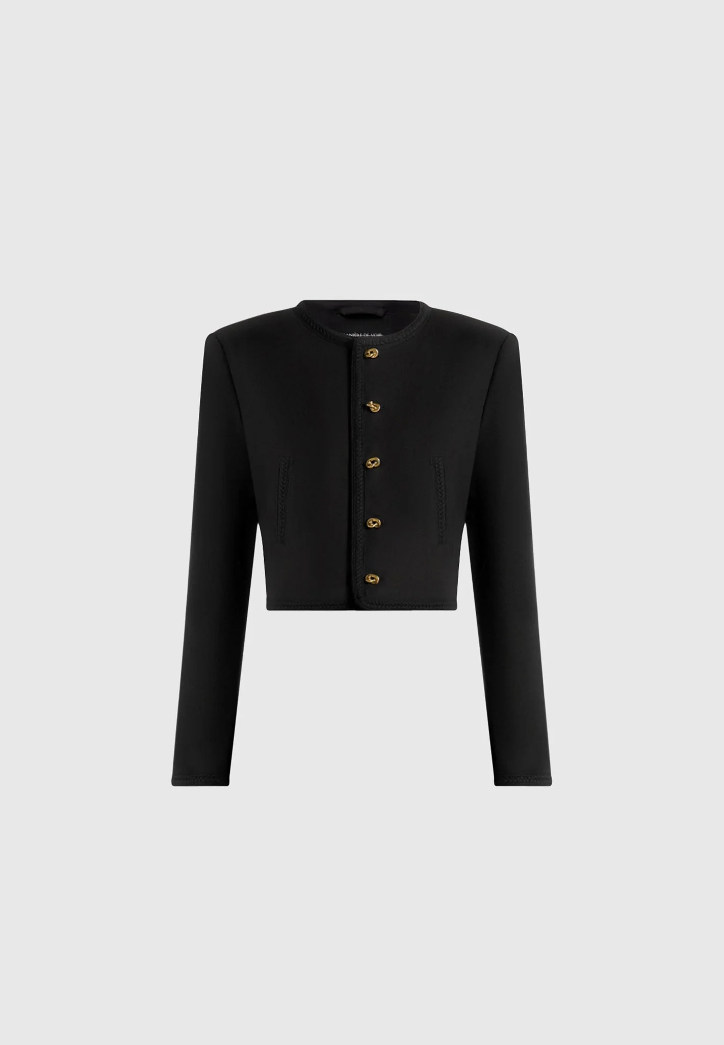 Madeline - Cropped Tailored Jacket With Braided Trim - Black - Image 6
