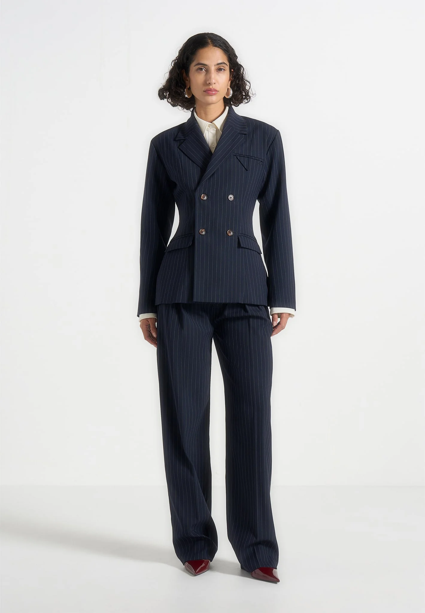 Maia - Pinstripe Double Breasted Blazer - Navy - Image 2
