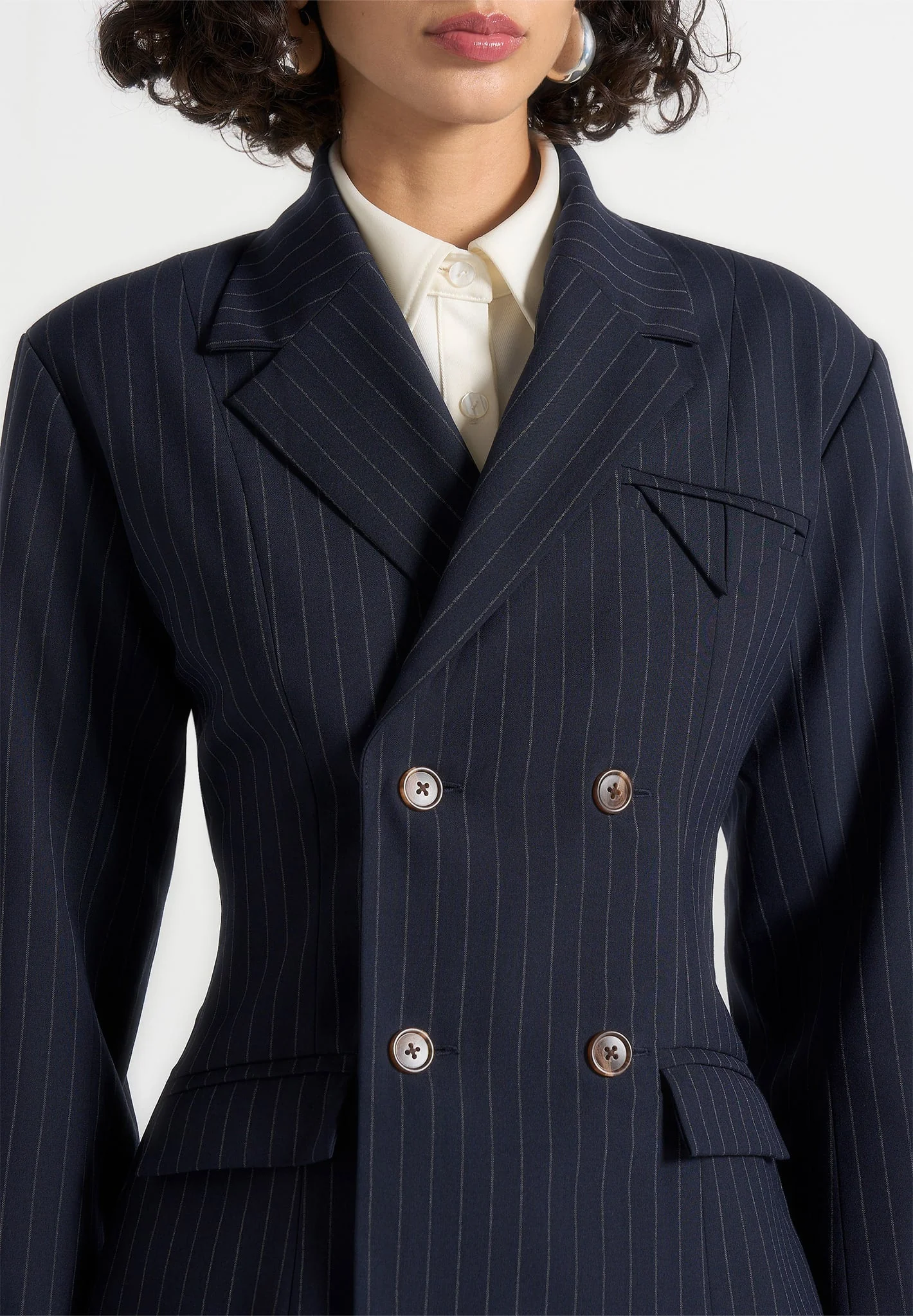 Maia - Pinstripe Double Breasted Blazer - Navy - Image 3