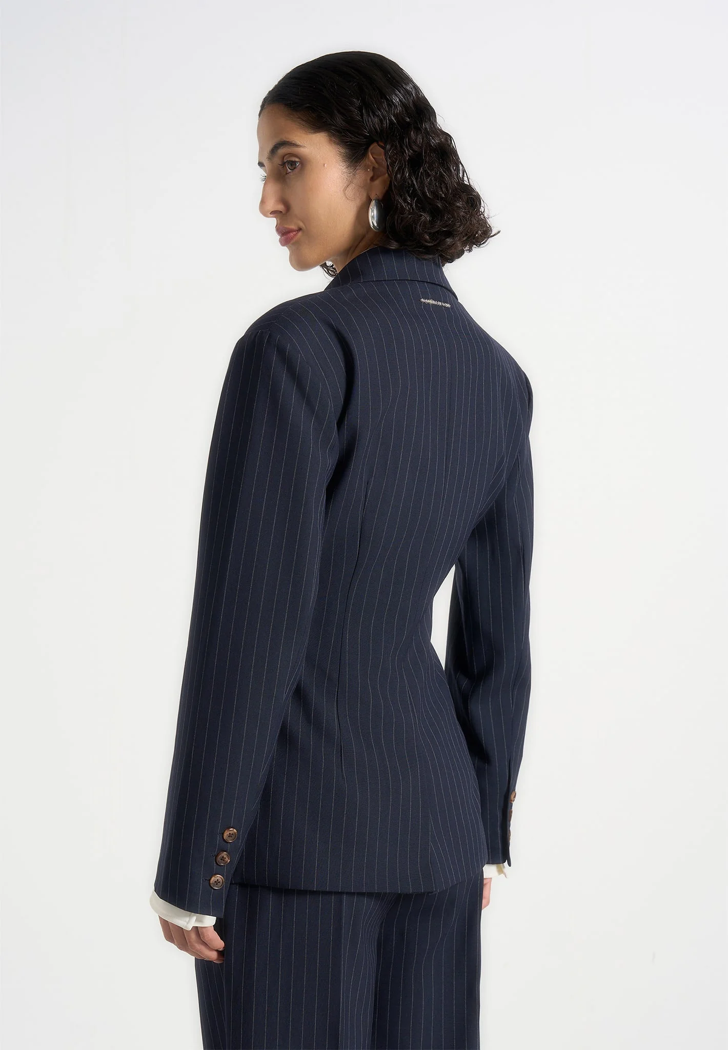 Maia - Pinstripe Double Breasted Blazer - Navy - Image 6