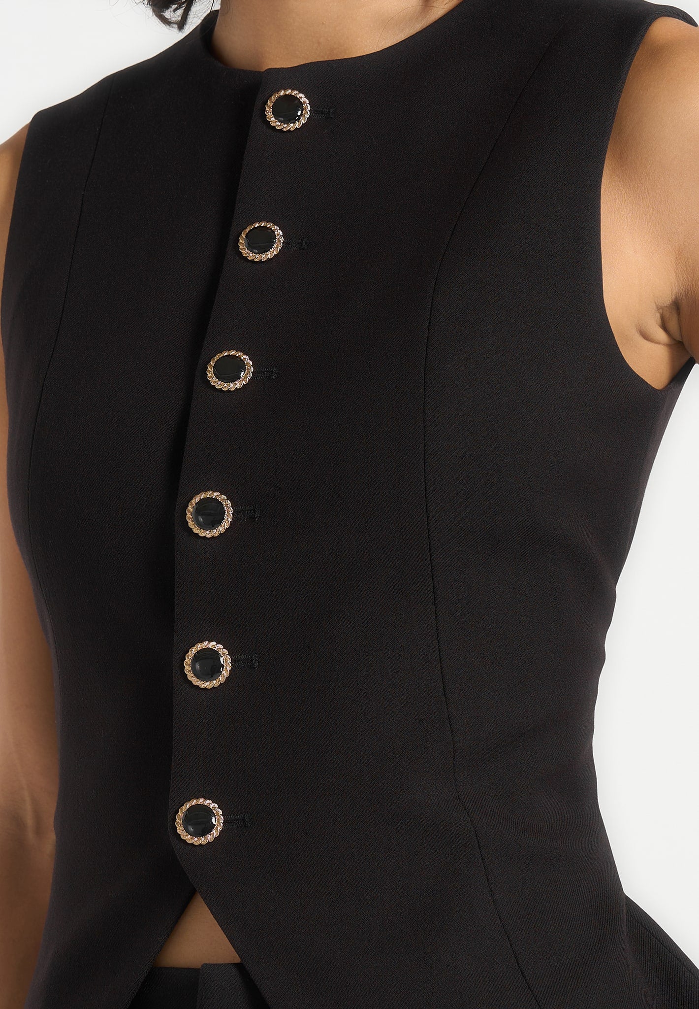 Maisie - Tailored Crew Neck Cinch Suit Vest - Black - Image 3